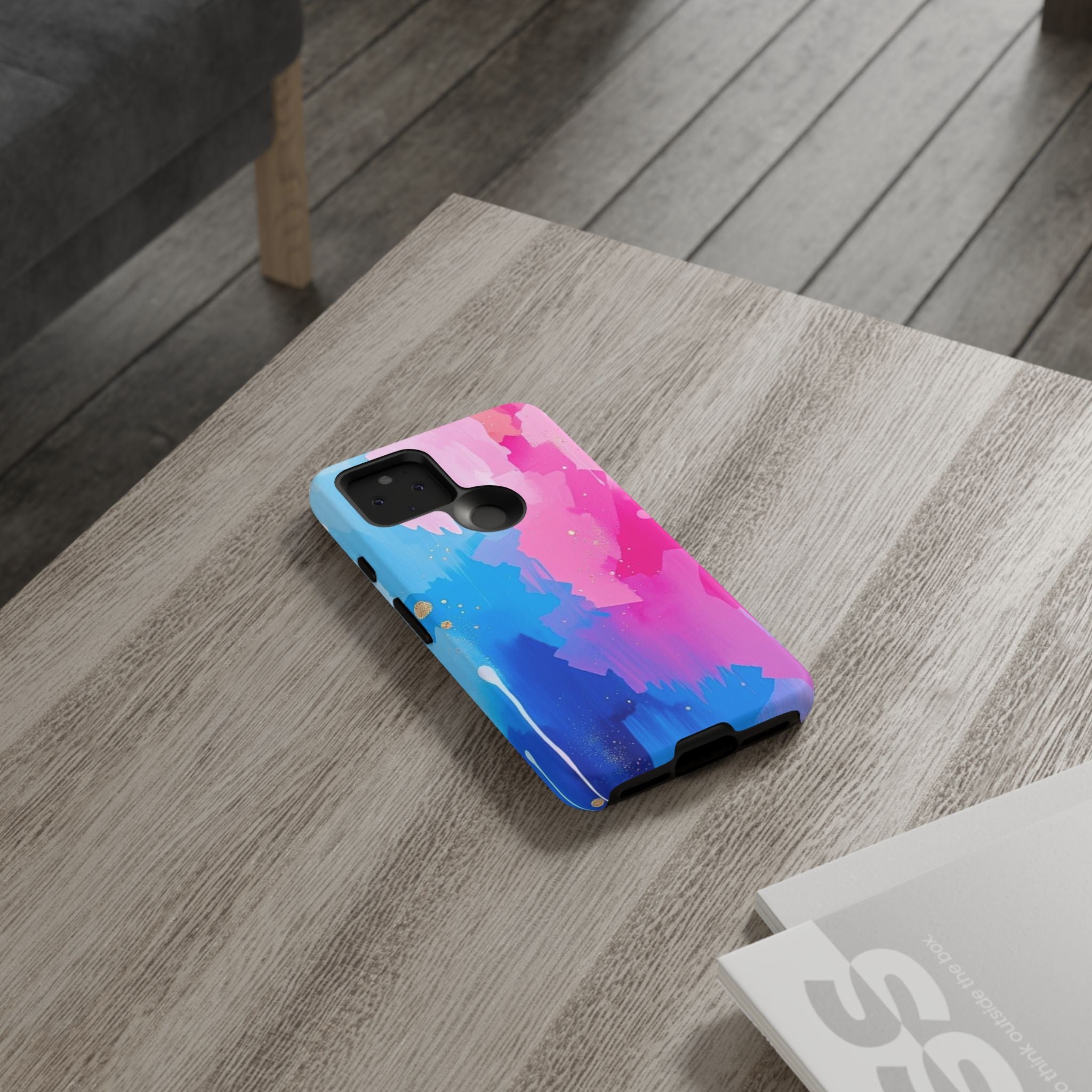 Android OR iPhone Compatible Cases - Pink and Blue Color Splash Design