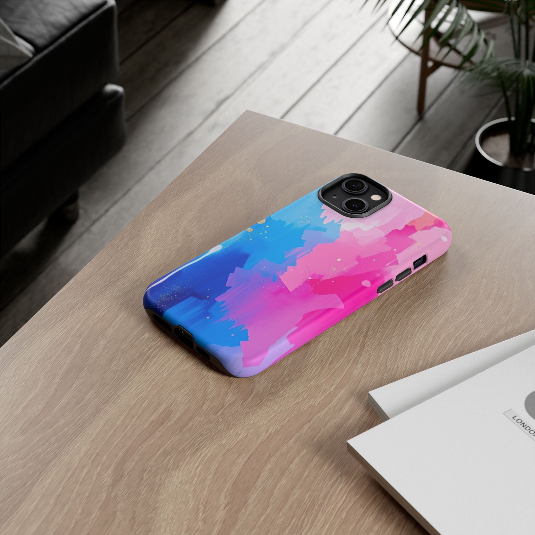 Android OR iPhone Compatible Cases - Pink and Blue Color Splash Design