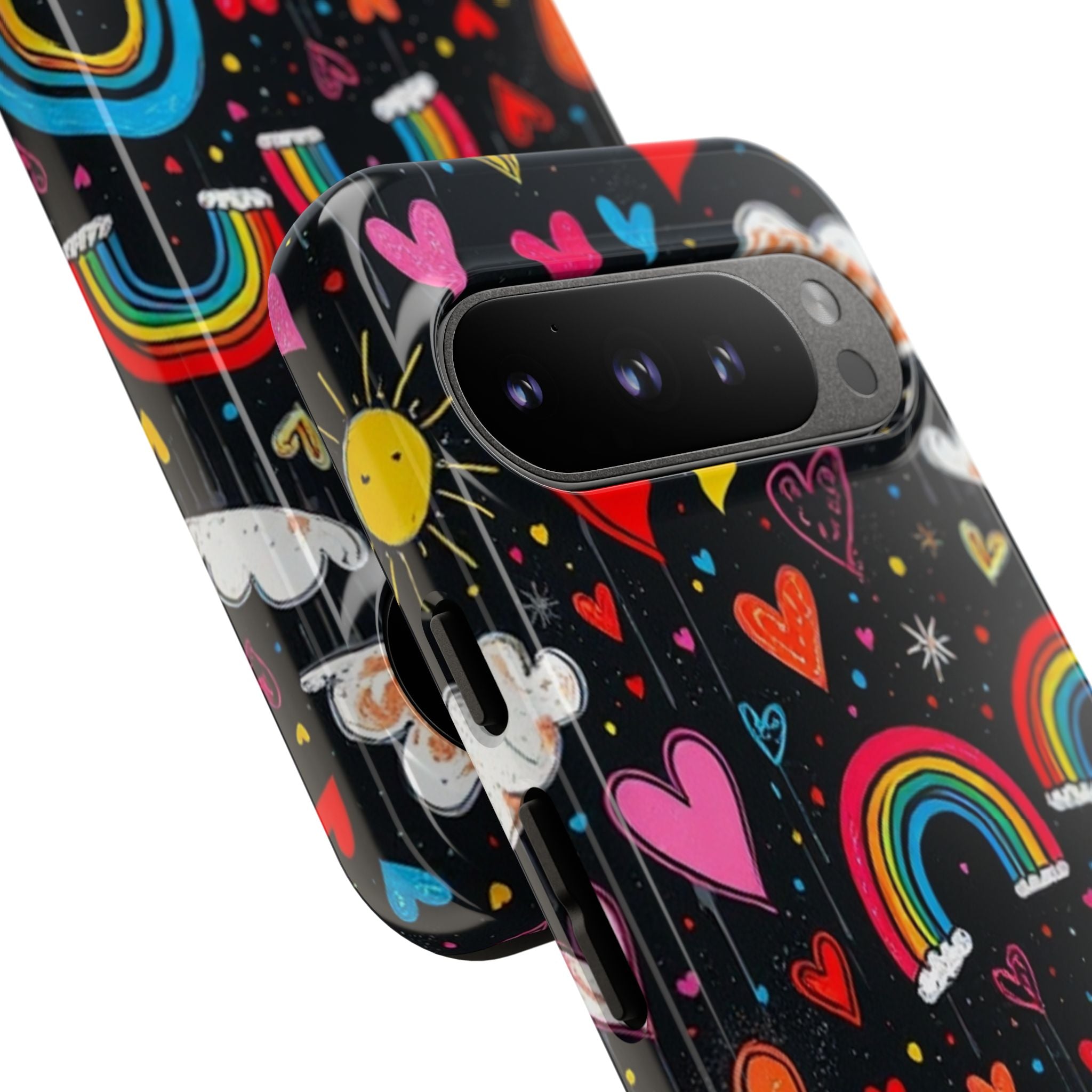 Android OR iPhone Compatible Cases - Doodle Hearts and Rainbows Design