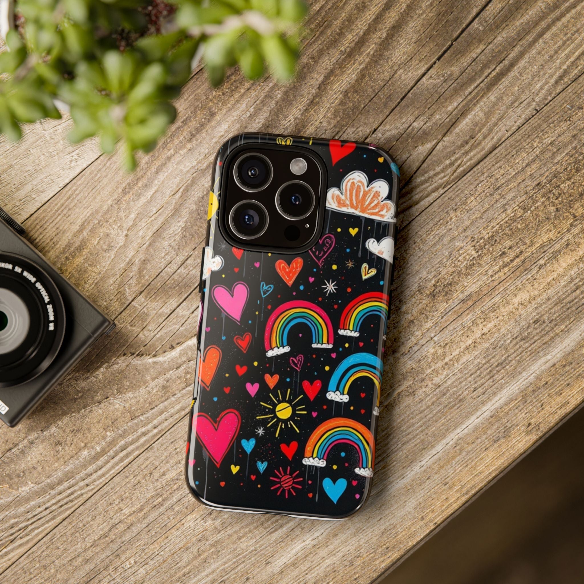 Android OR iPhone Compatible Cases - Doodle Hearts and Rainbows Design