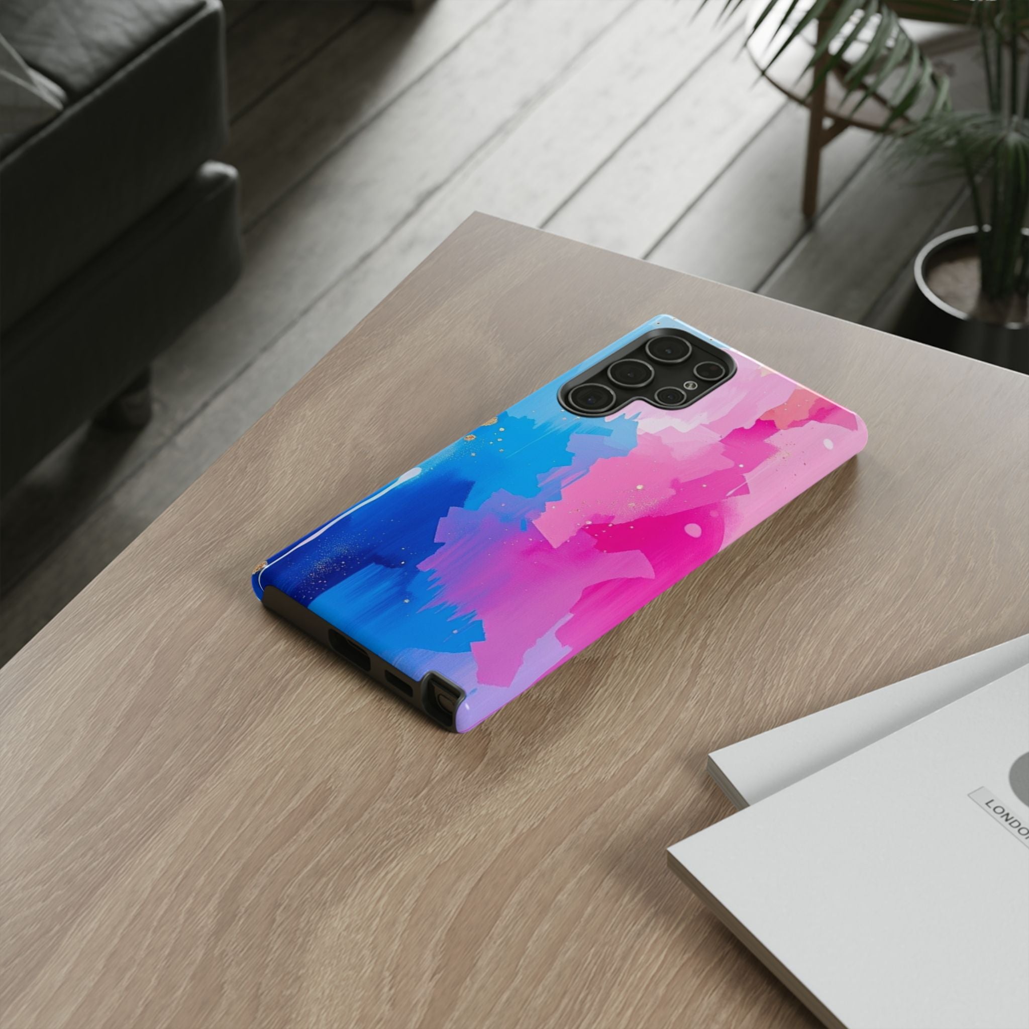 Android OR iPhone Compatible Cases - Pink and Blue Color Splash Design