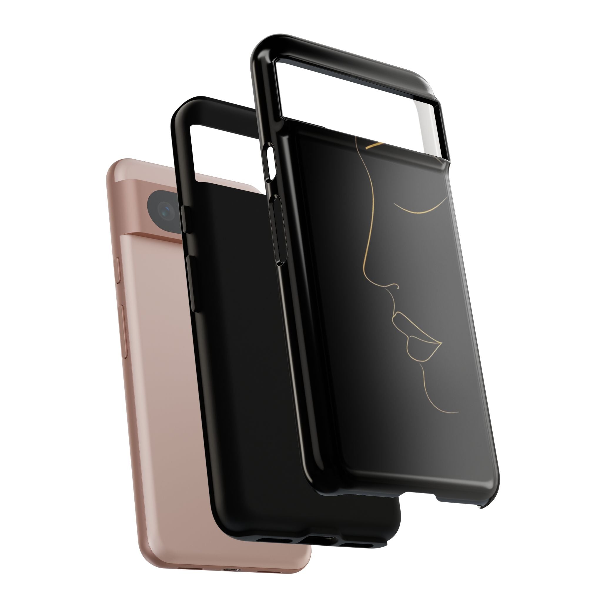 Android OR iPhone Compatible Cases - Gold Line Face Design - Unique Tough Cases