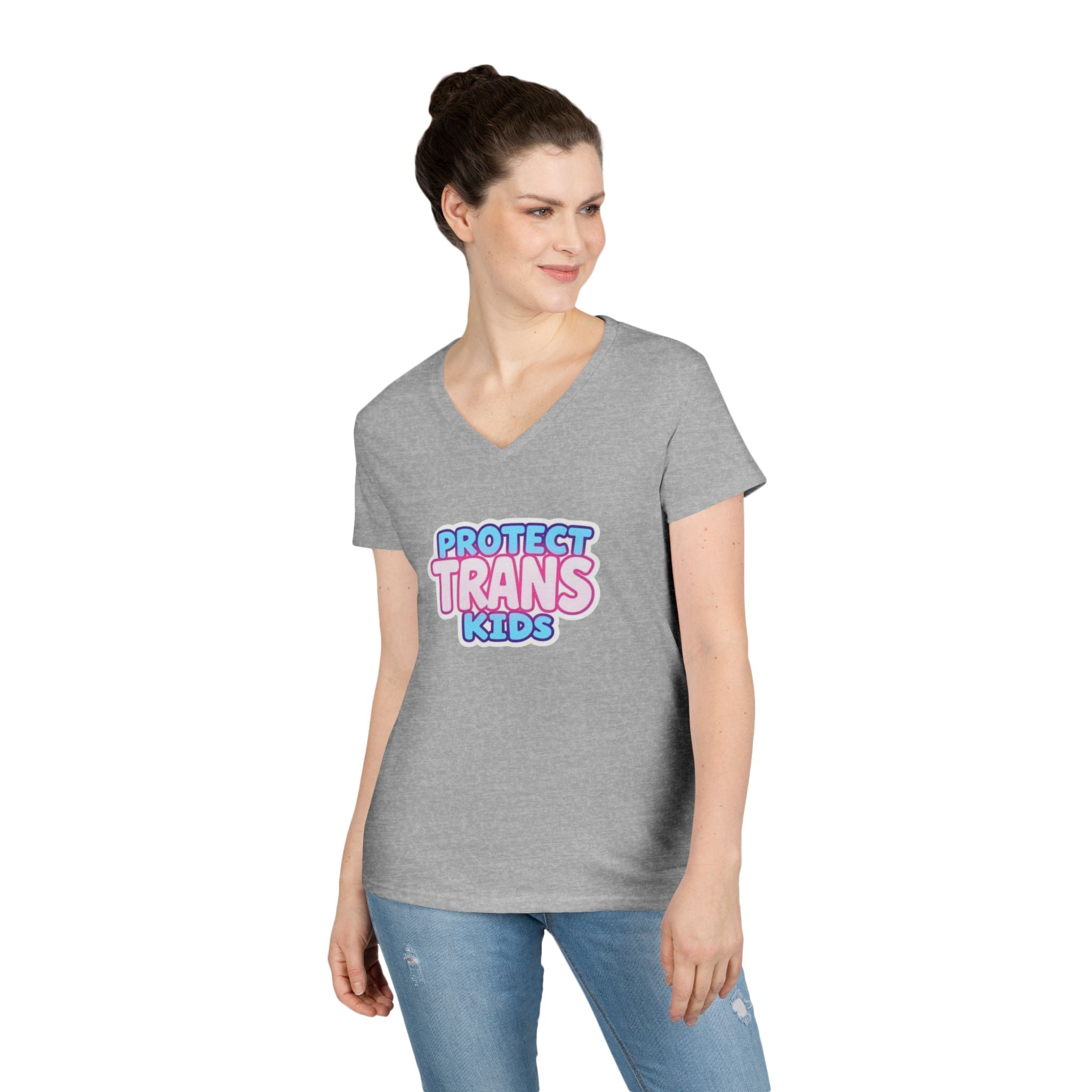 Protect Trans Kids Ladies' V-Neck T-Shirt - Supportive & Stylish Pride Apparel