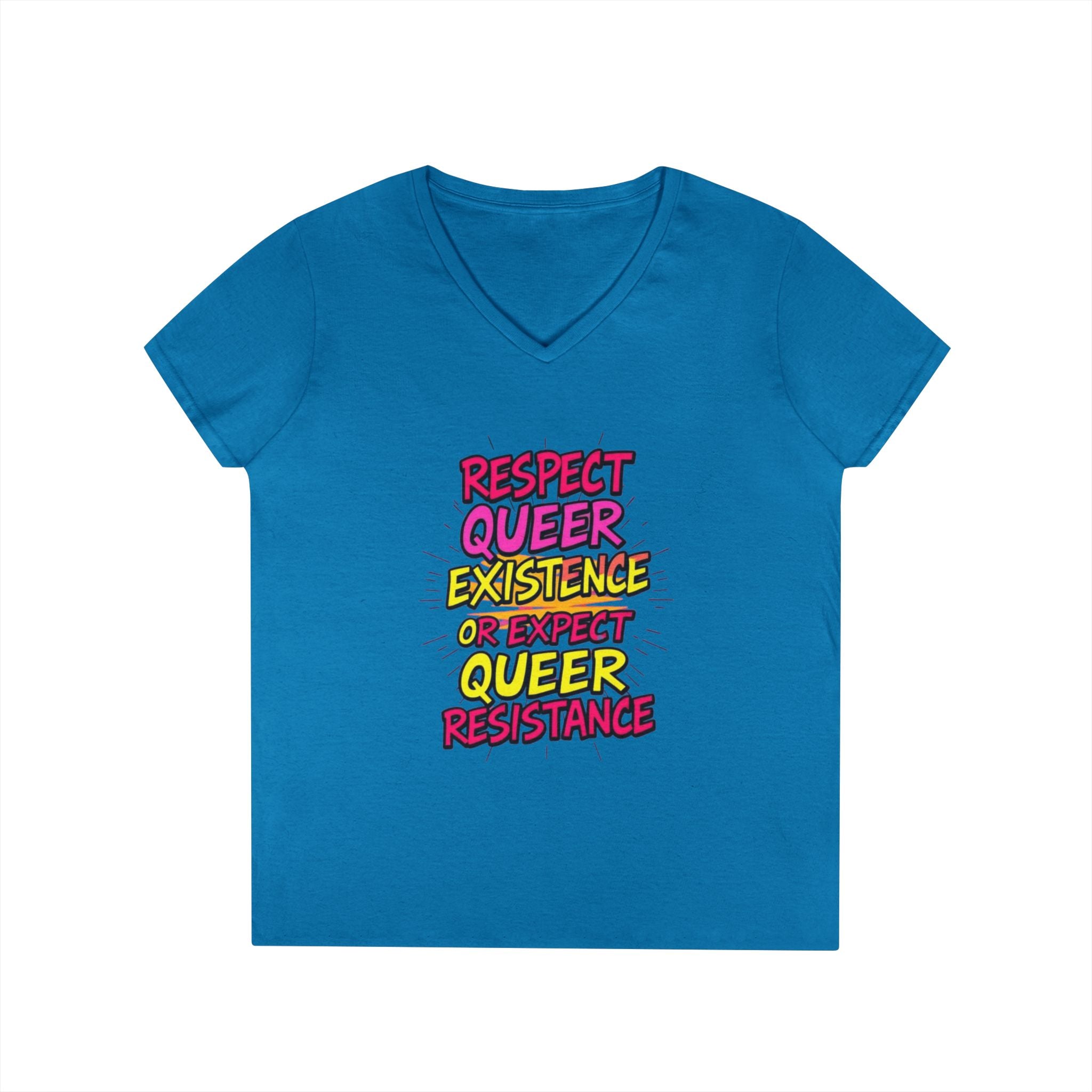 Respect Queer Existence V-Neck T-Shirt for Pride and Equality