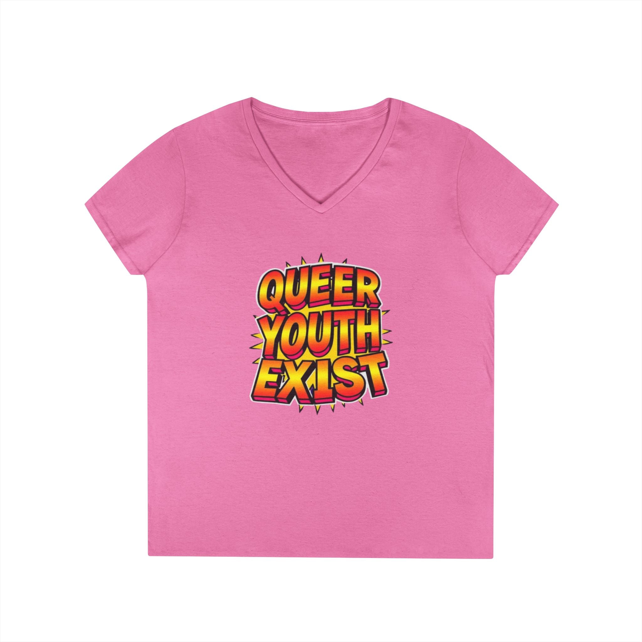 Queer Youth Exist V-Neck T-Shirt - Empowering Pride Apparel