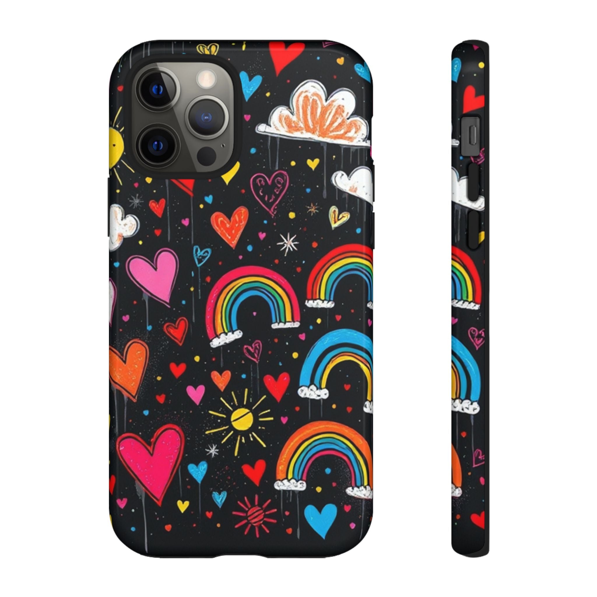 Android OR iPhone Compatible Cases - Doodle Hearts and Rainbows Design