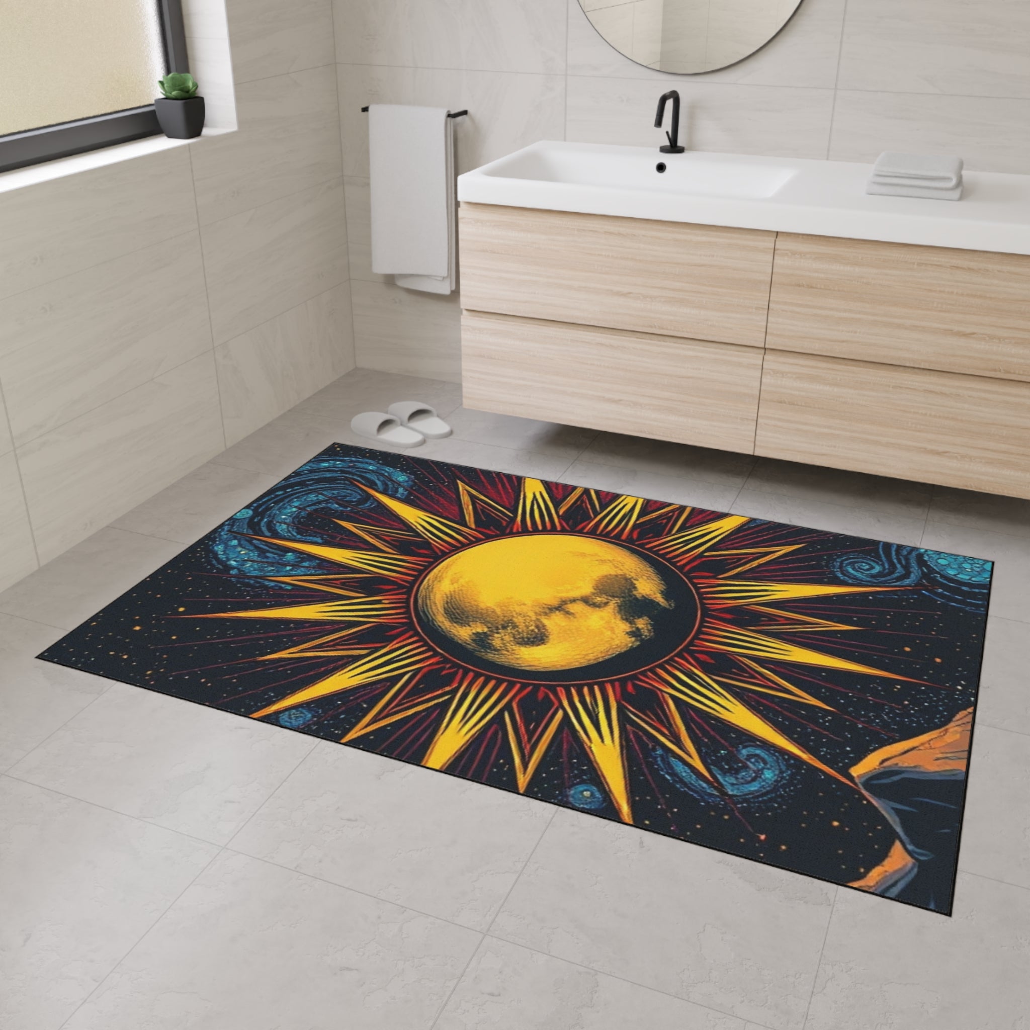 Cosmic Moon Heavy Duty Floor Mat - Vibrant Space Design for Home Decor