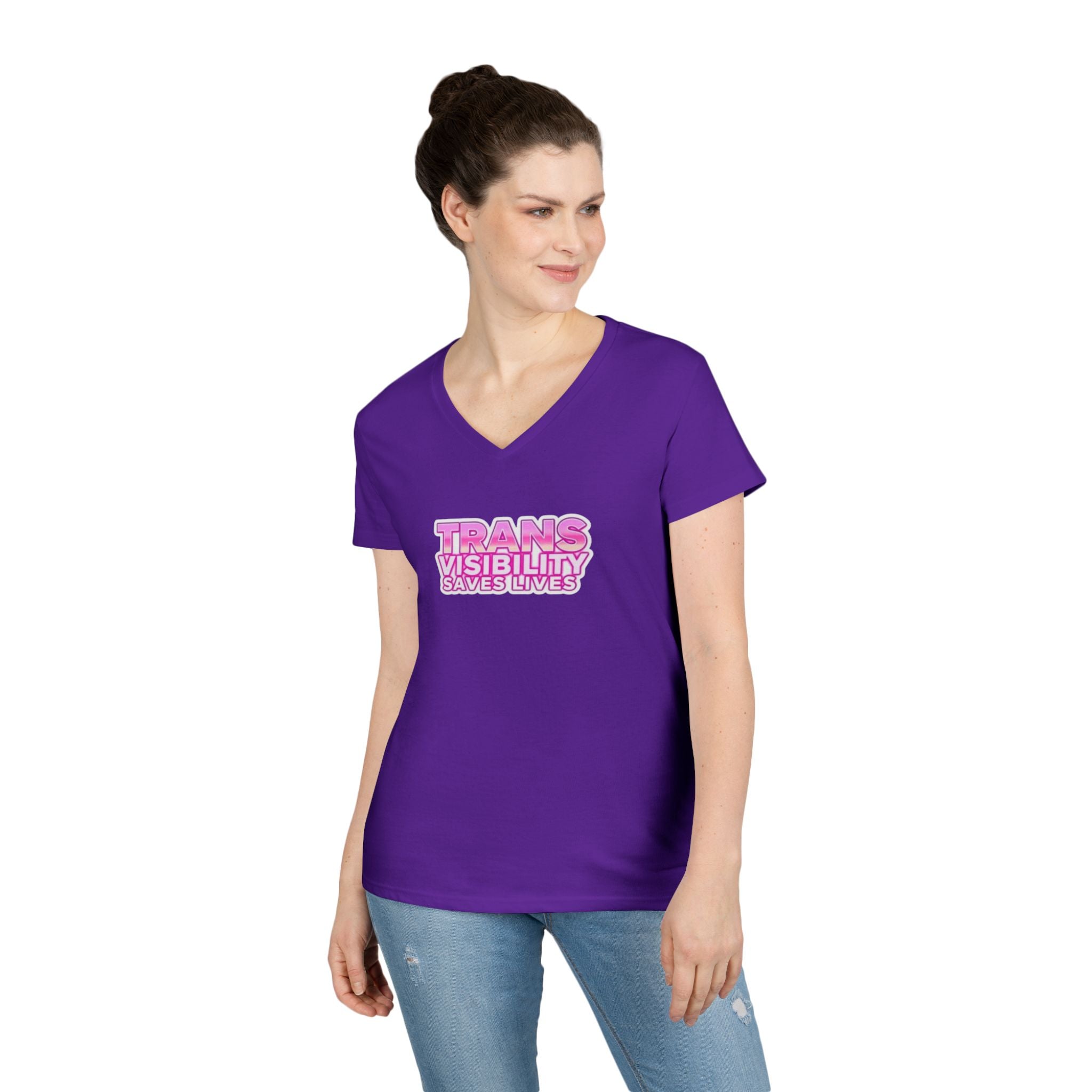 Ladies' V-Neck T-Shirt - 'Trans Visibility Saves Lives' - Empowering Pride Apparel