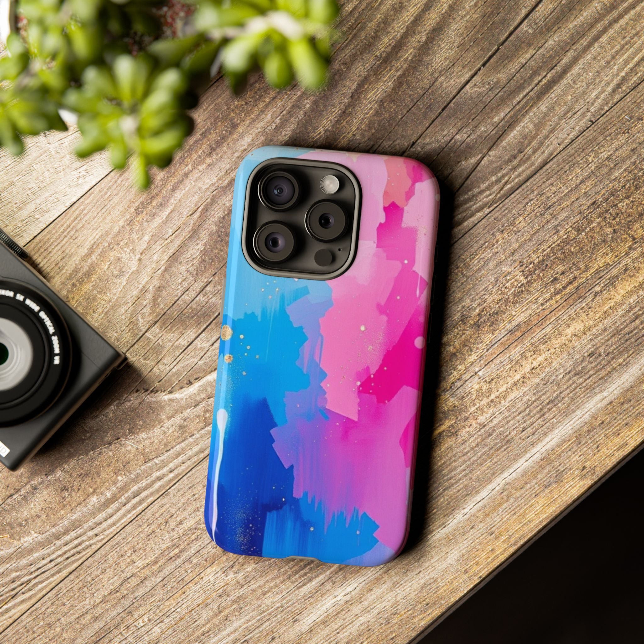 Android OR iPhone Compatible Cases - Pink and Blue Color Splash Design