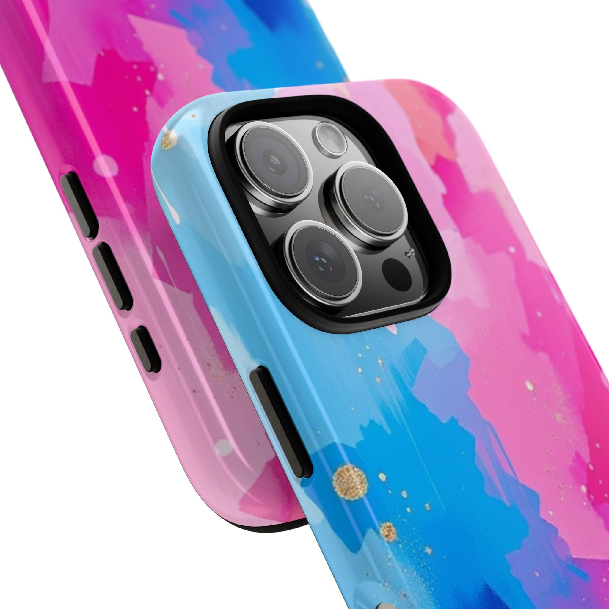 Android OR iPhone Compatible Cases - Pink and Blue Color Splash Design