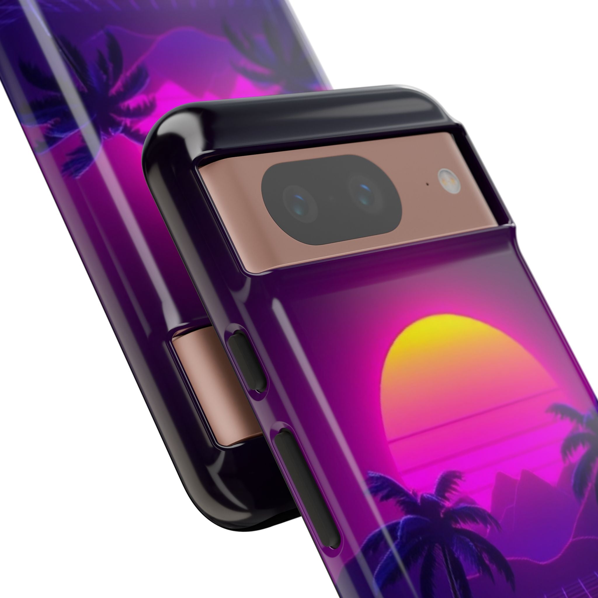 Android OR iPhone Compatible Cases - 80's Digital Grid Sunset Design - Unique Tough Cases