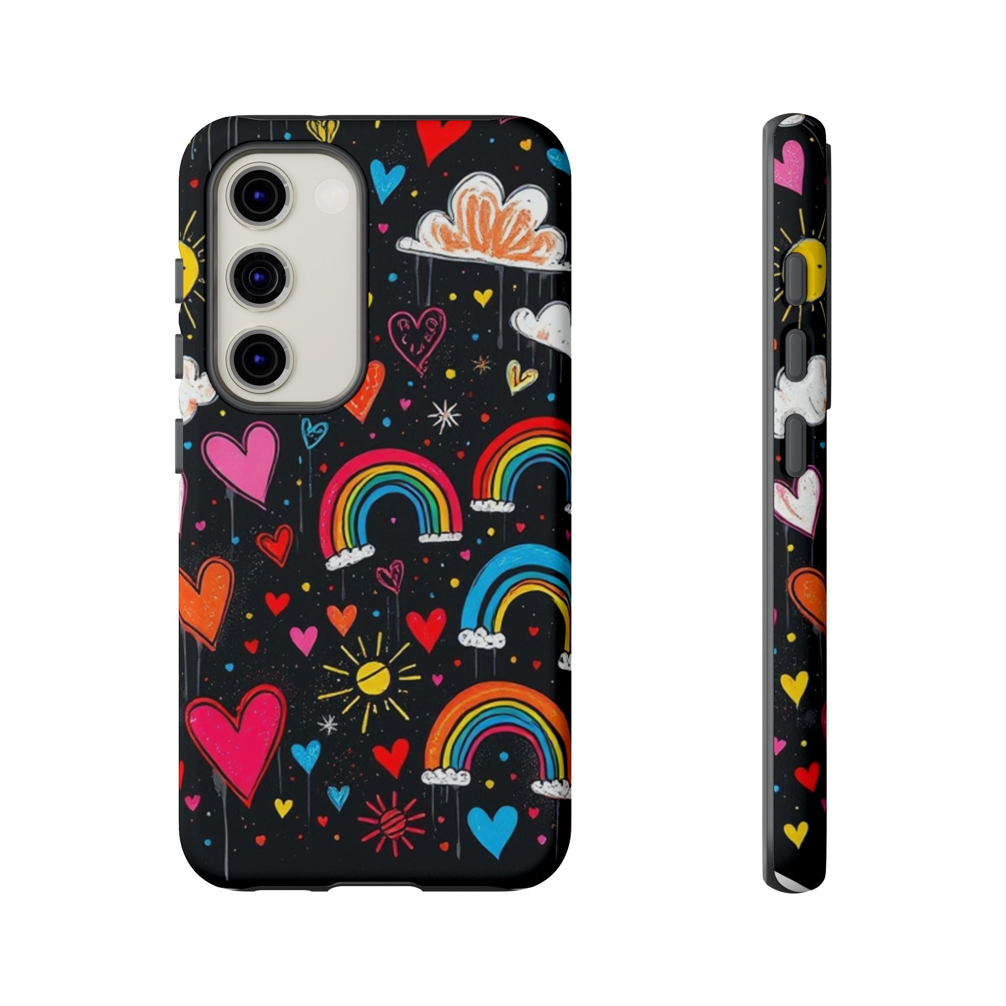 Android OR iPhone Compatible Cases - Doodle Hearts and Rainbows Design