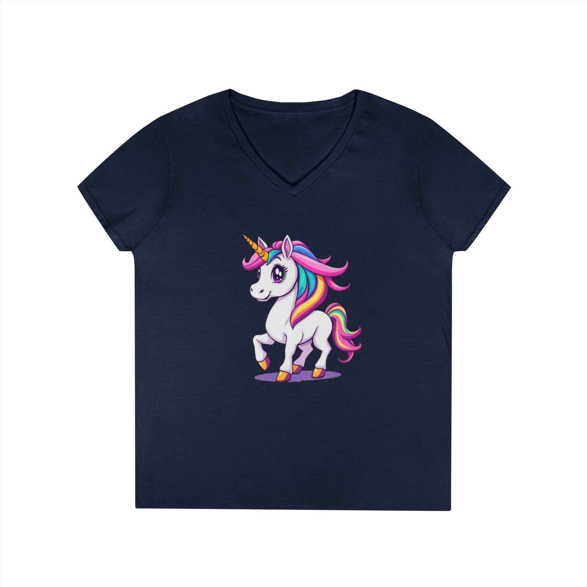 Whimsical Trans Colors Unicorn Ladies' V-Neck T-Shirt - Fun Casual Wear