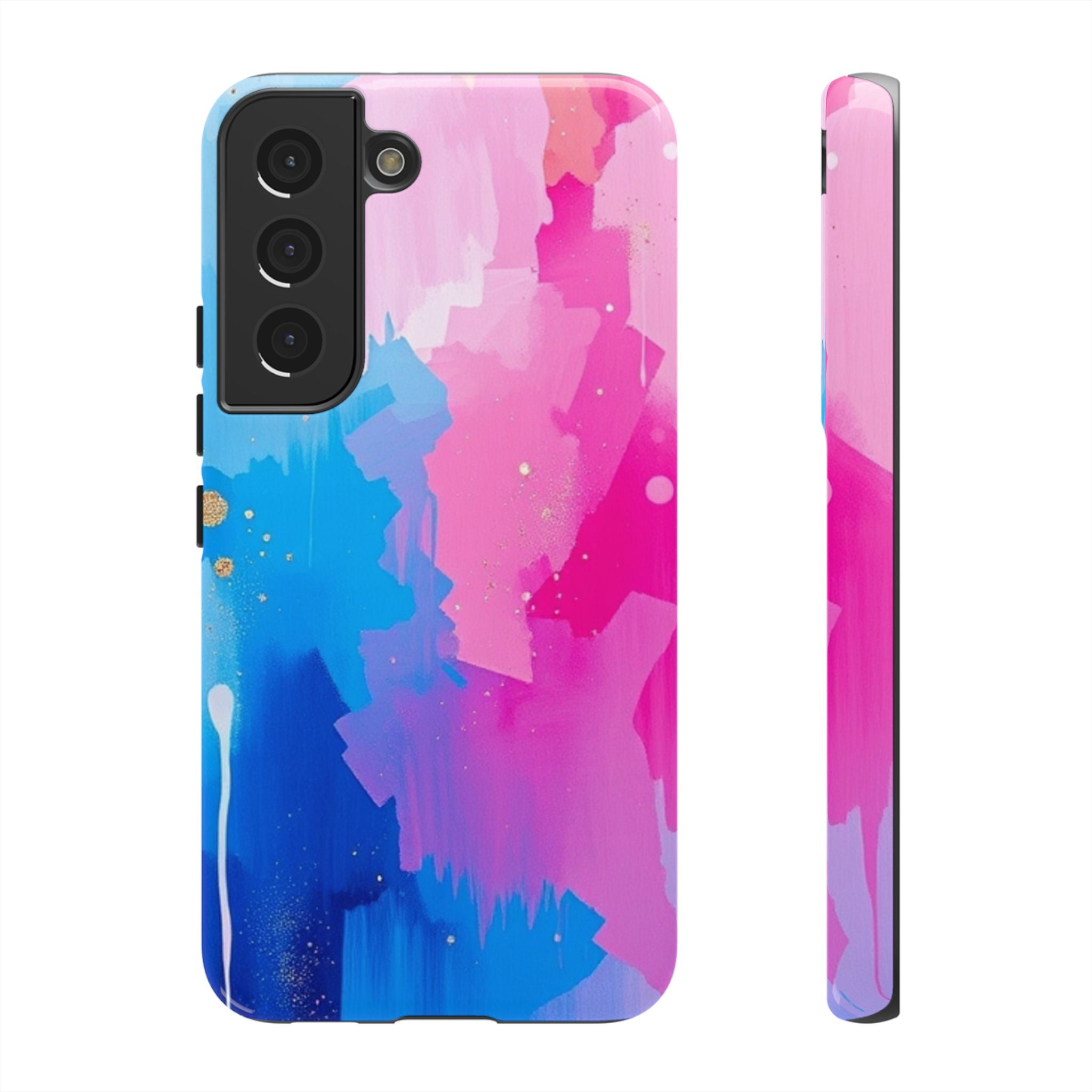 Android OR iPhone Compatible Cases - Pink and Blue Color Splash Design