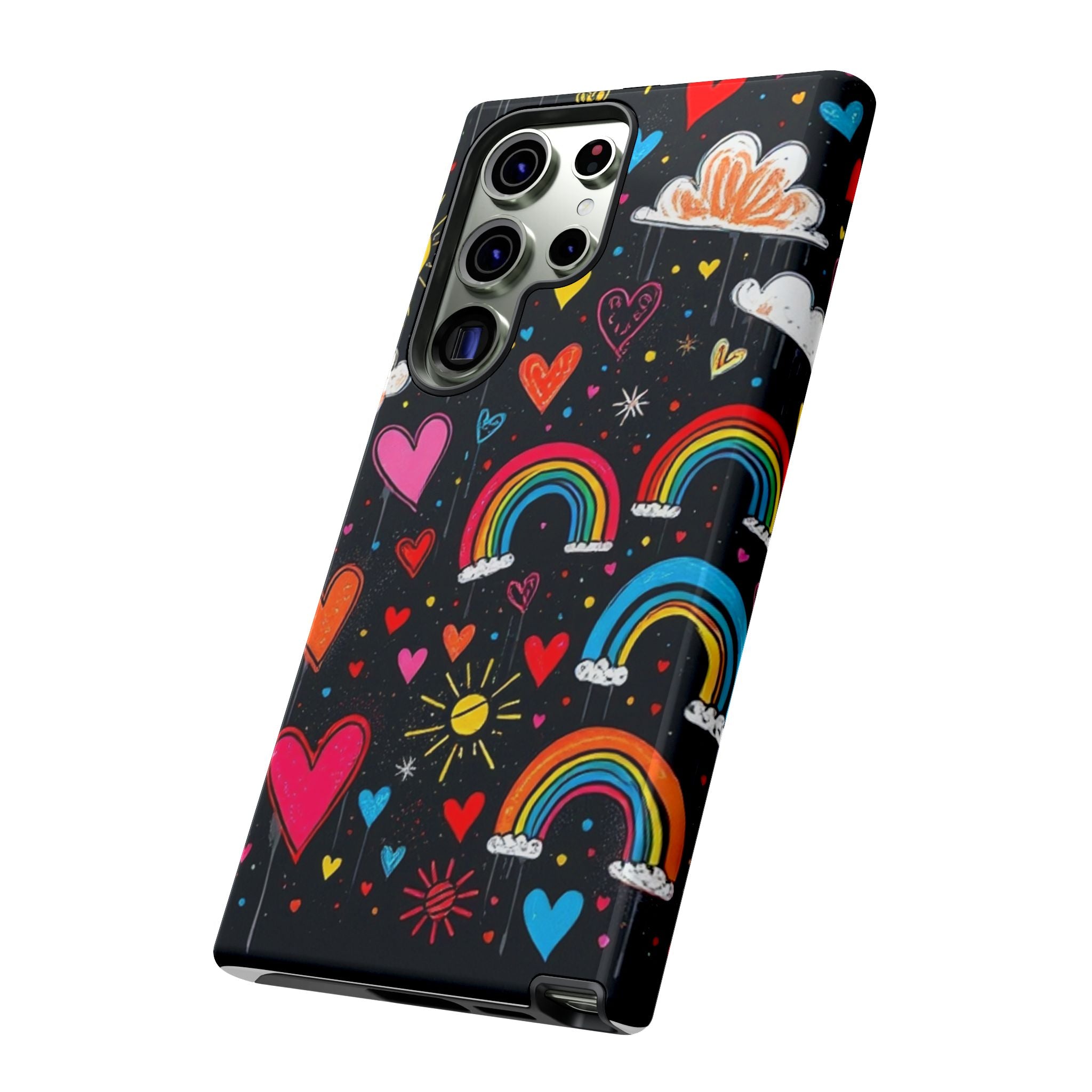 Android OR iPhone Compatible Cases - Doodle Hearts and Rainbows Design