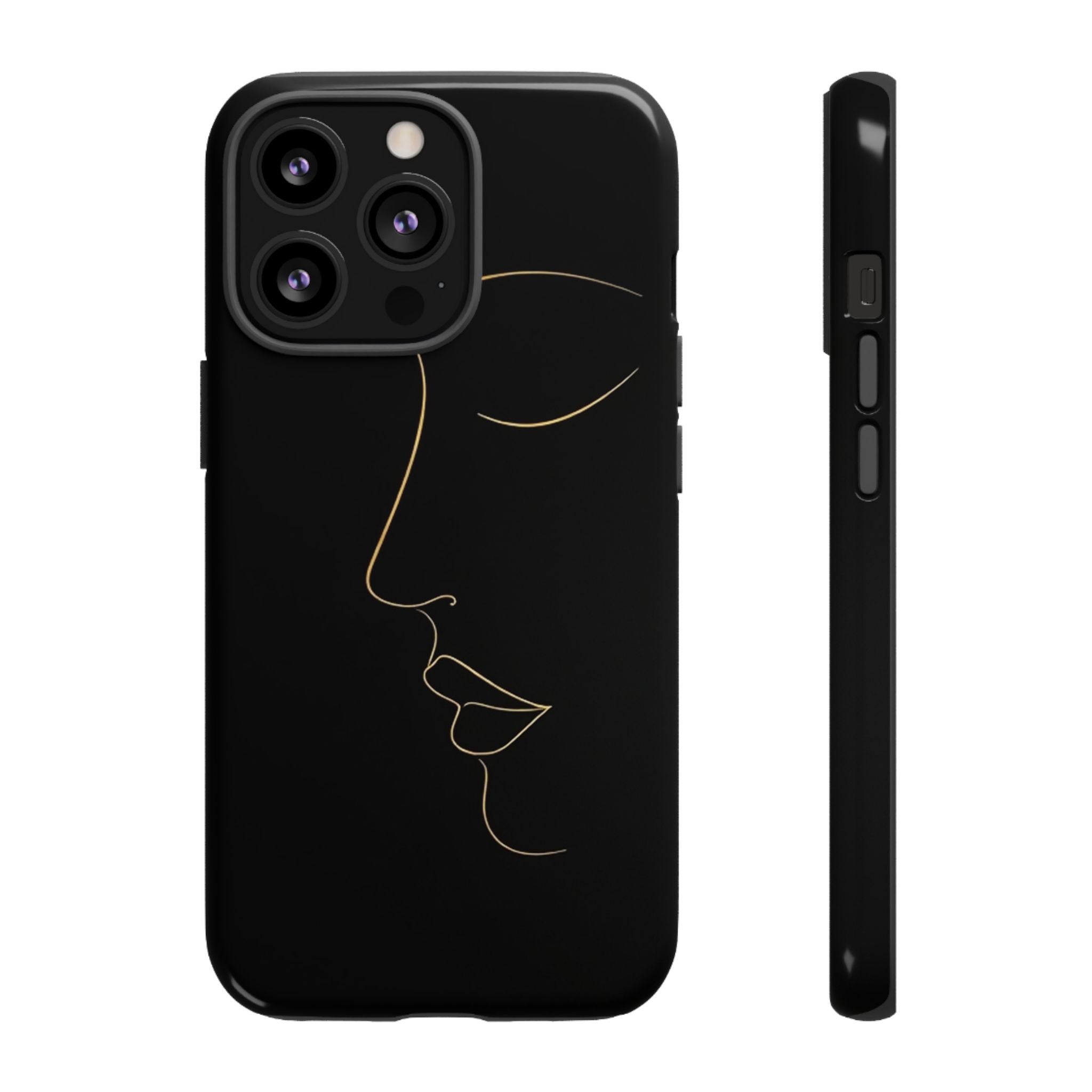 Android OR iPhone Compatible Cases - Gold Line Face Design - Unique Tough Cases