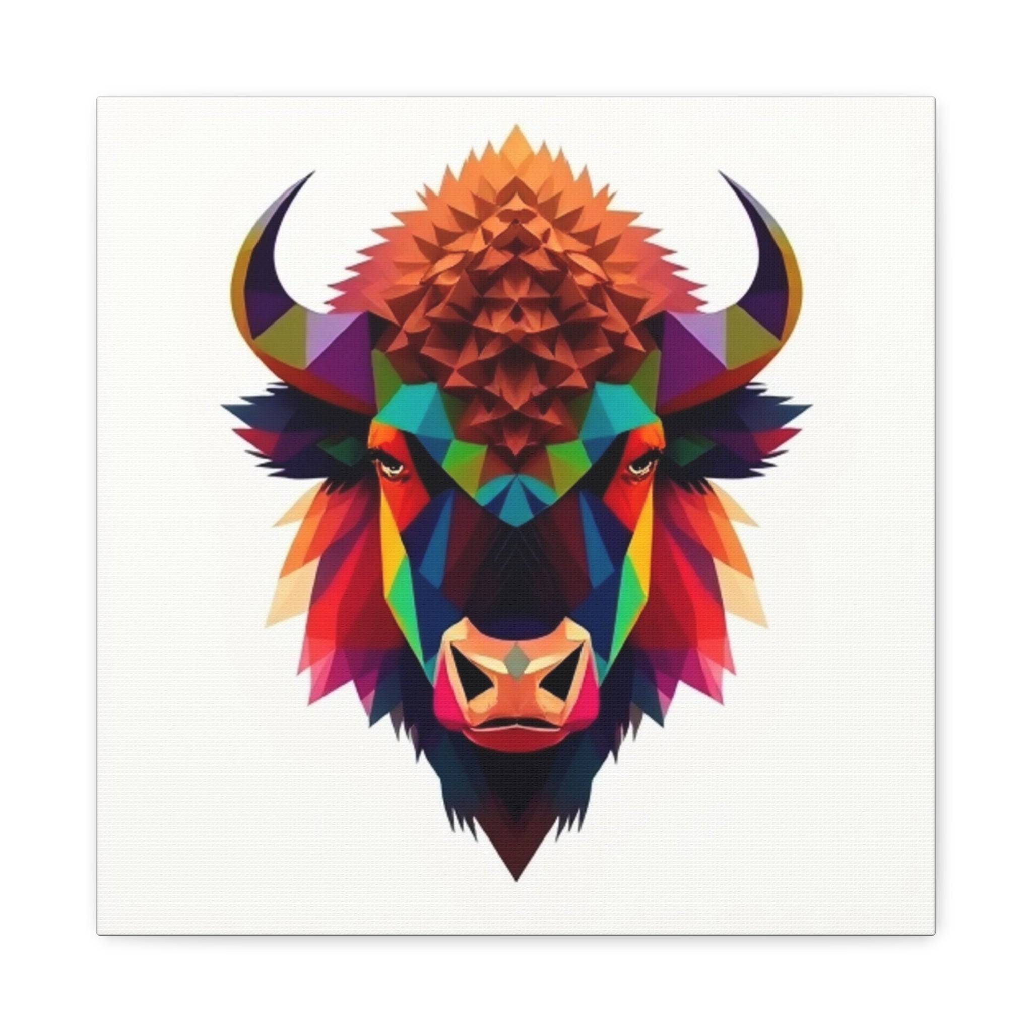 Colorful Bison Wall Art Canvas - Geometric Home Decor for Nature Lovers