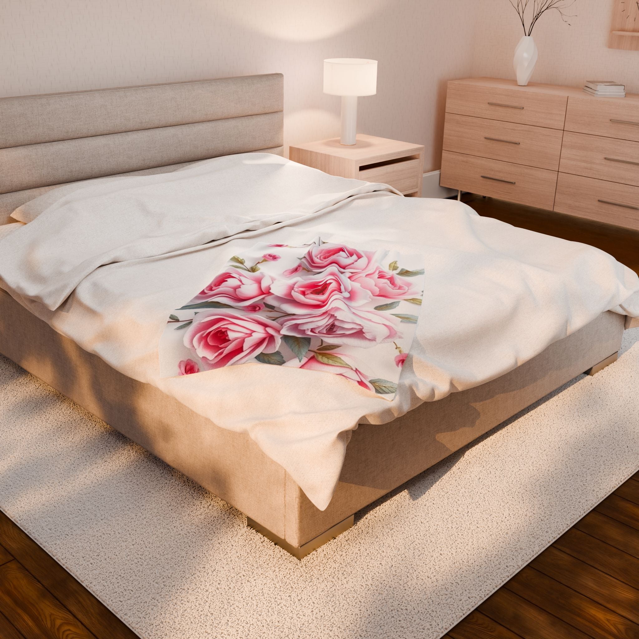 Beautiful Pink Flowers Velveteen Plush Blanket – For Comfort and Warmth