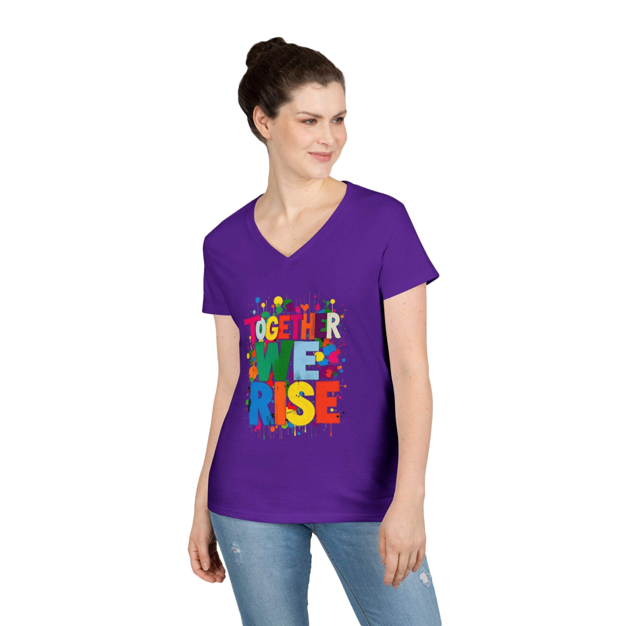 Together We Rise V-Neck T-Shirt for Empowerment