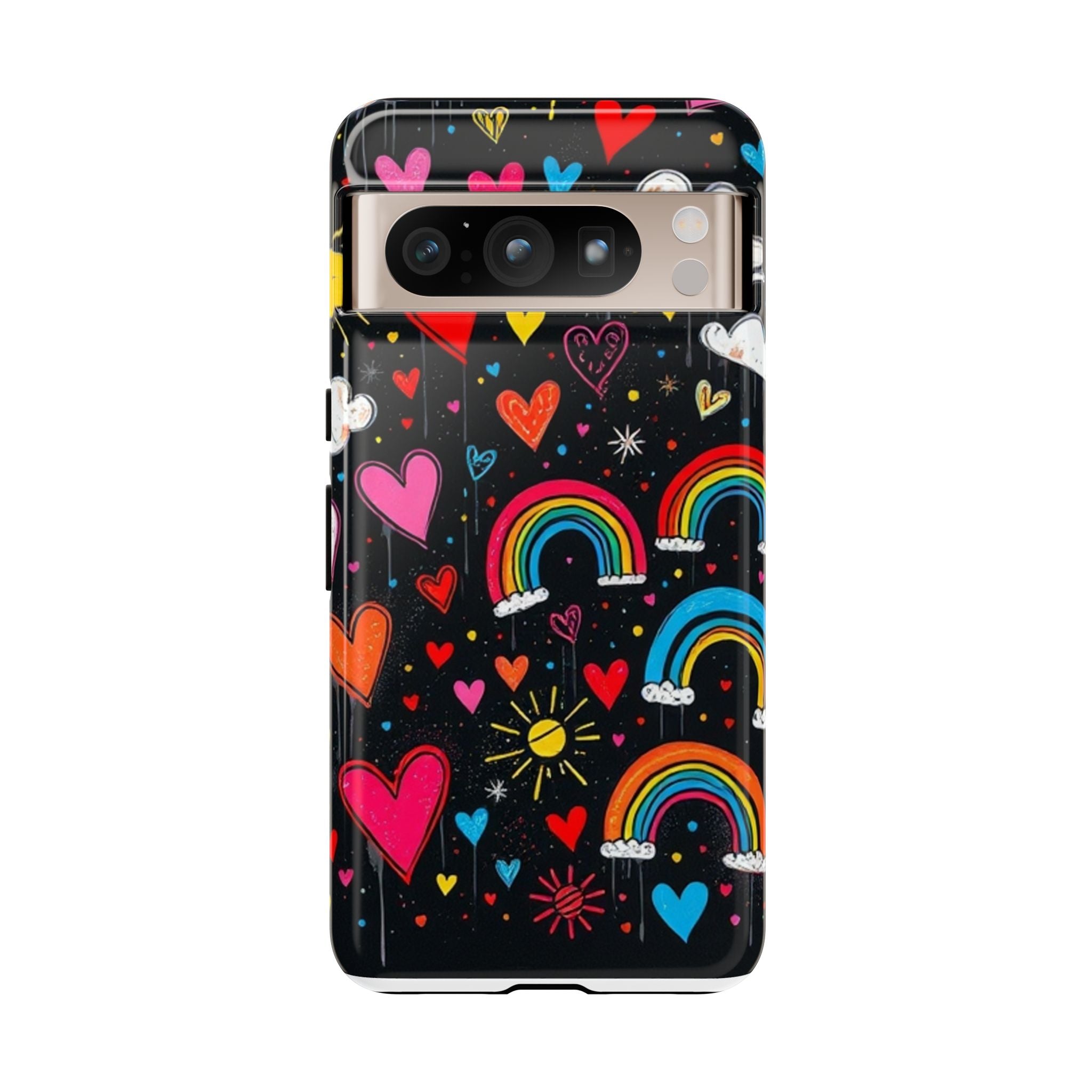 Android OR iPhone Compatible Cases - Doodle Hearts and Rainbows Design