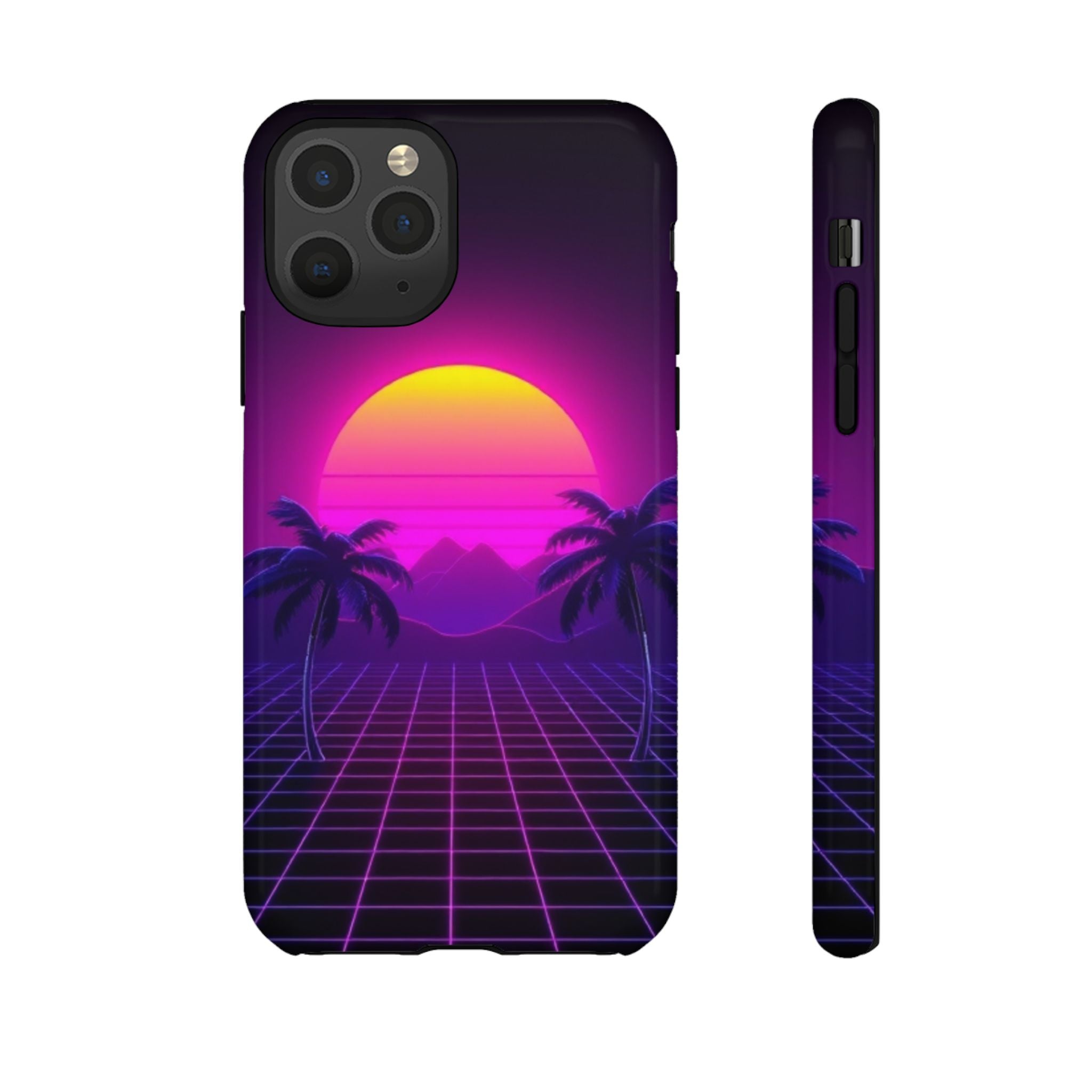 Android OR iPhone Compatible Cases - 80's Digital Grid Sunset Design - Unique Tough Cases