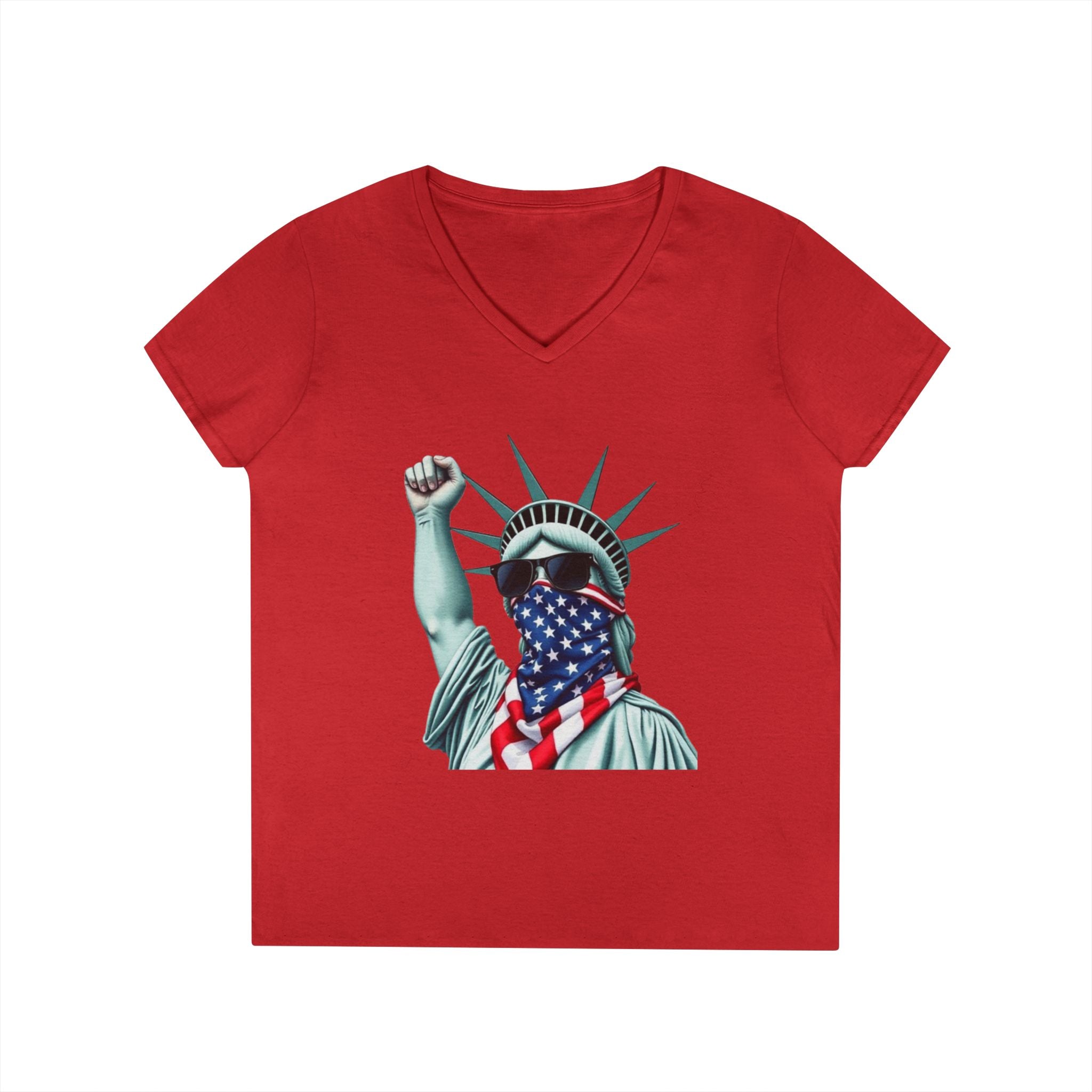 Patriotic Ladies' V-Neck T-Shirt - Resist Statue of Liberty Design
