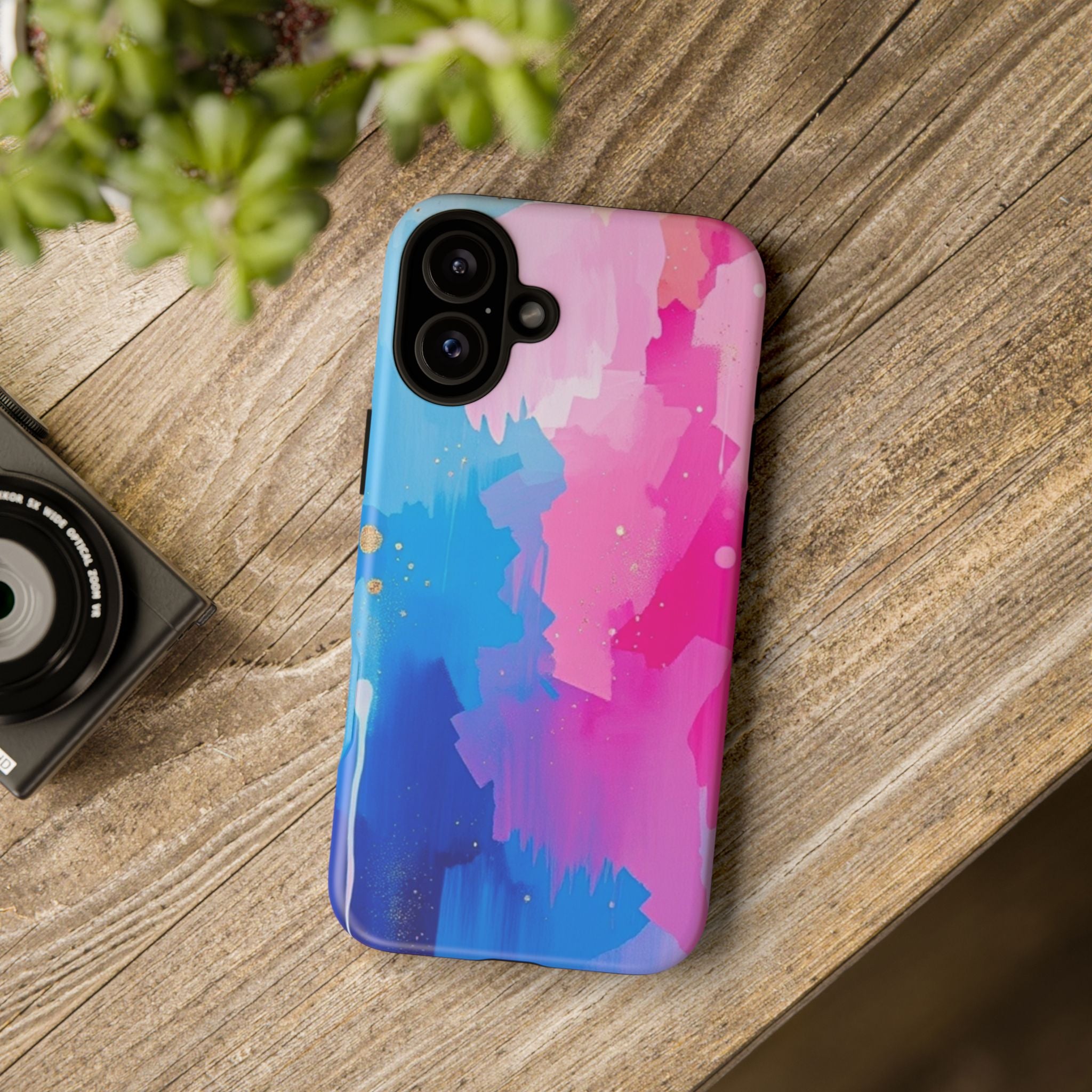 Android OR iPhone Compatible Cases - Pink and Blue Color Splash Design