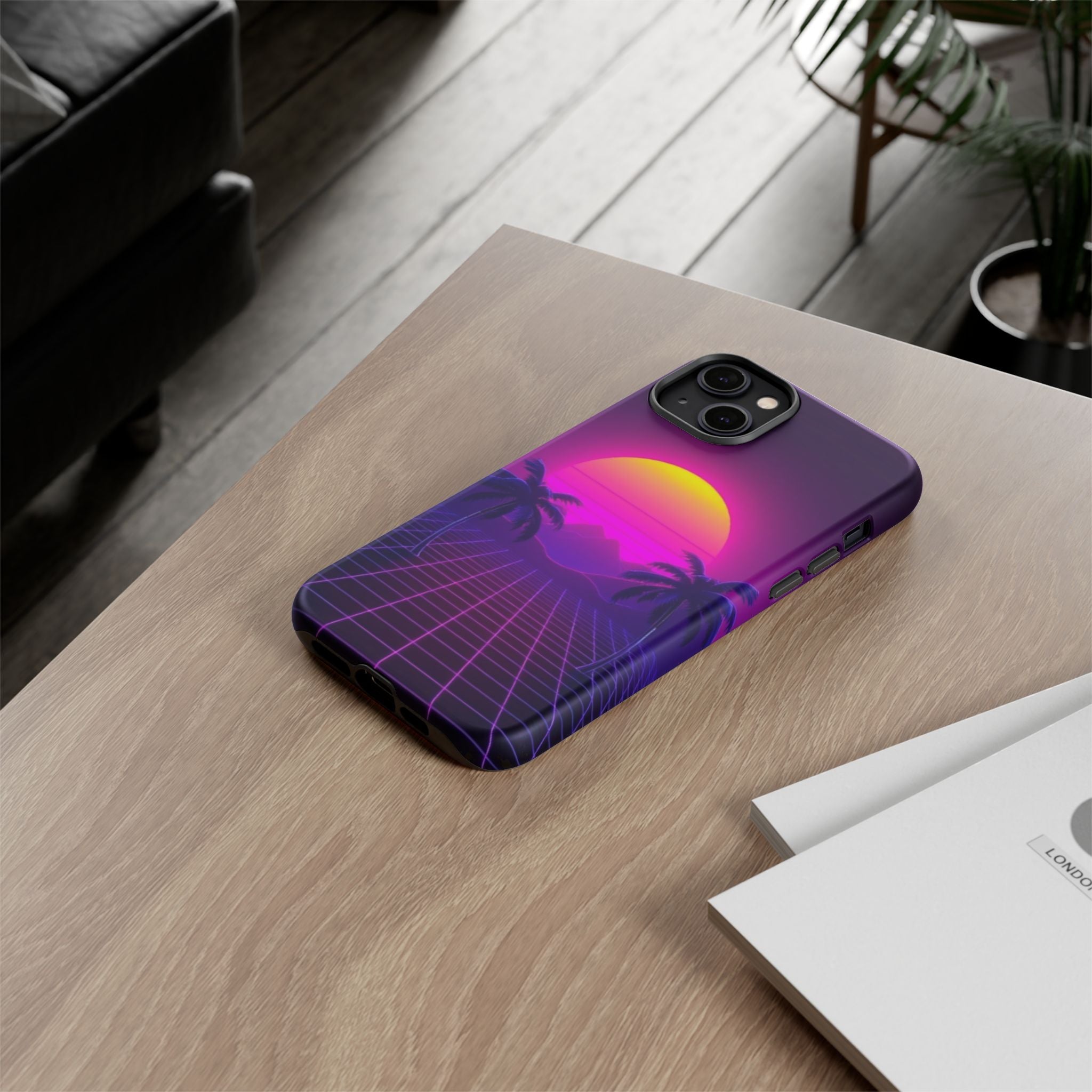 Android OR iPhone Compatible Cases - 80's Digital Grid Sunset Design - Unique Tough Cases