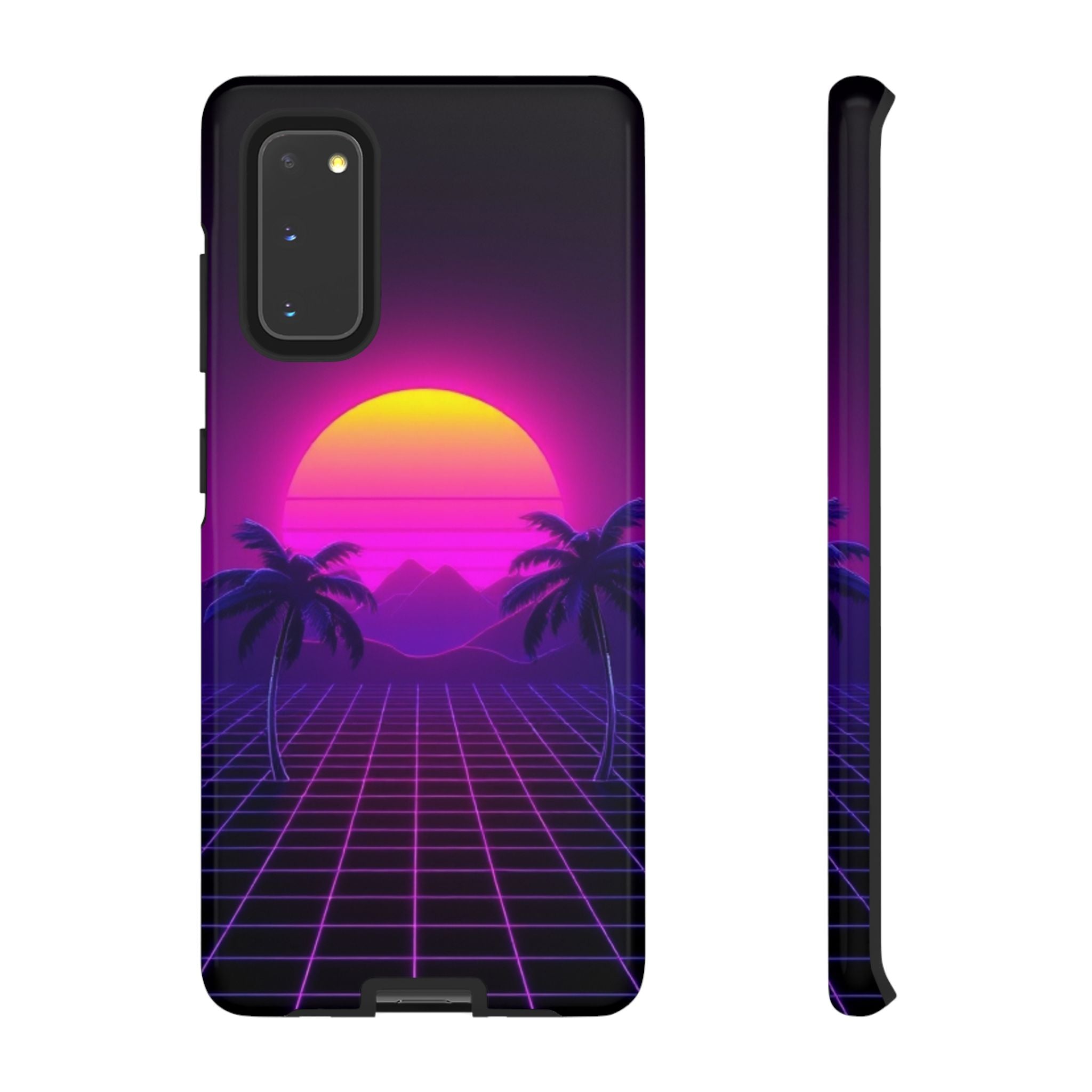 Android OR iPhone Compatible Cases - 80's Digital Grid Sunset Design - Unique Tough Cases