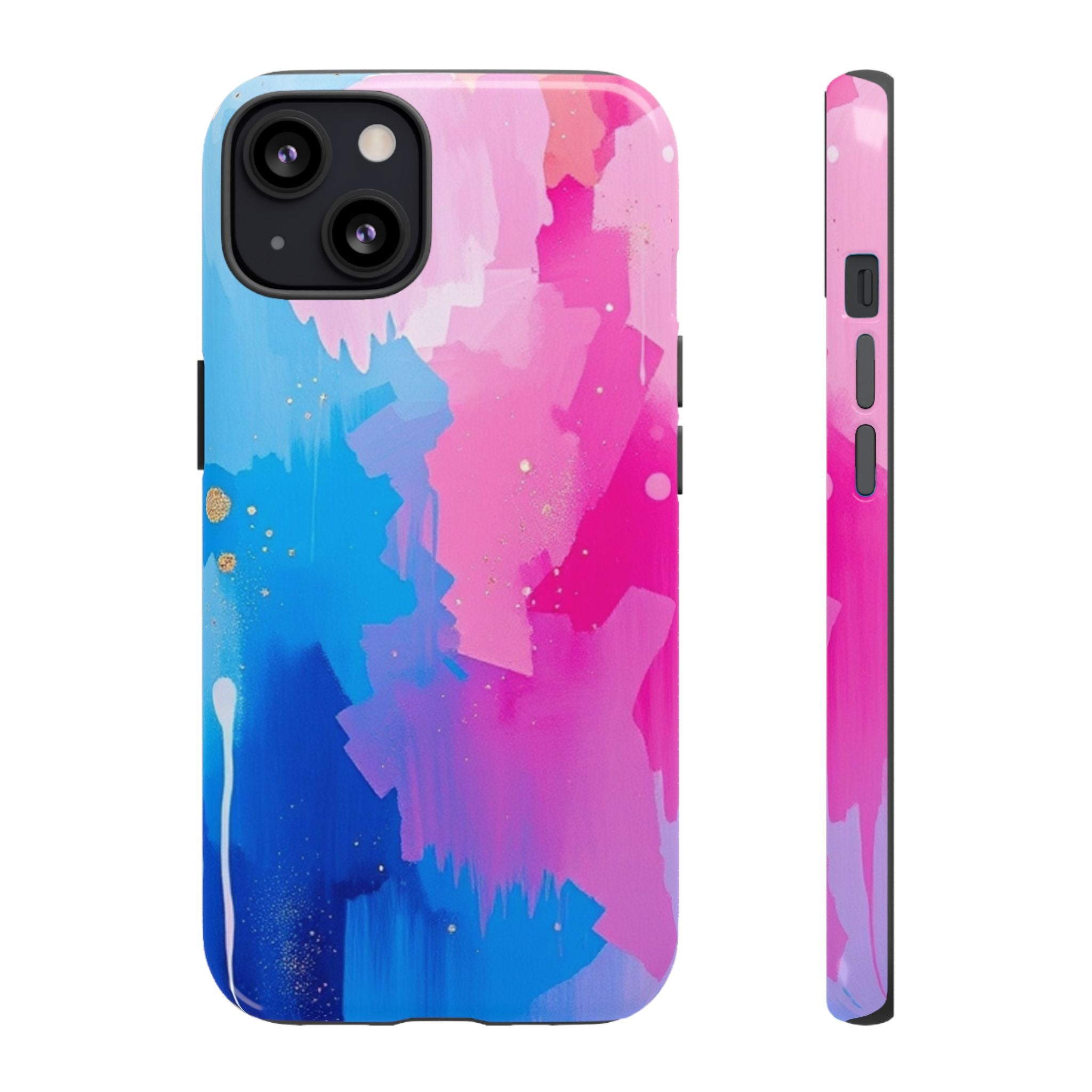 Android OR iPhone Compatible Cases - Pink and Blue Color Splash Design
