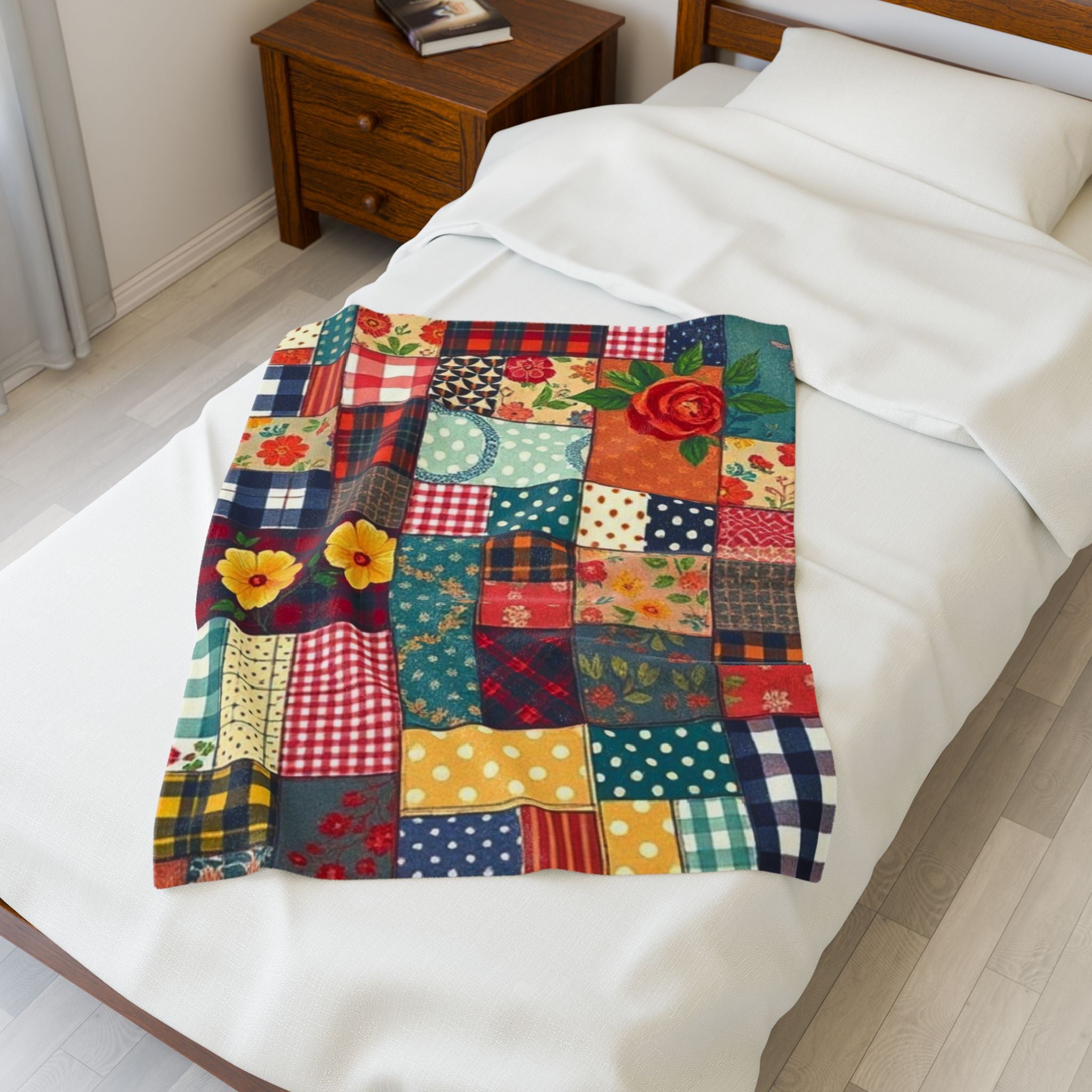 Classic Patches Velveteen Plush Blanket Vintage style print