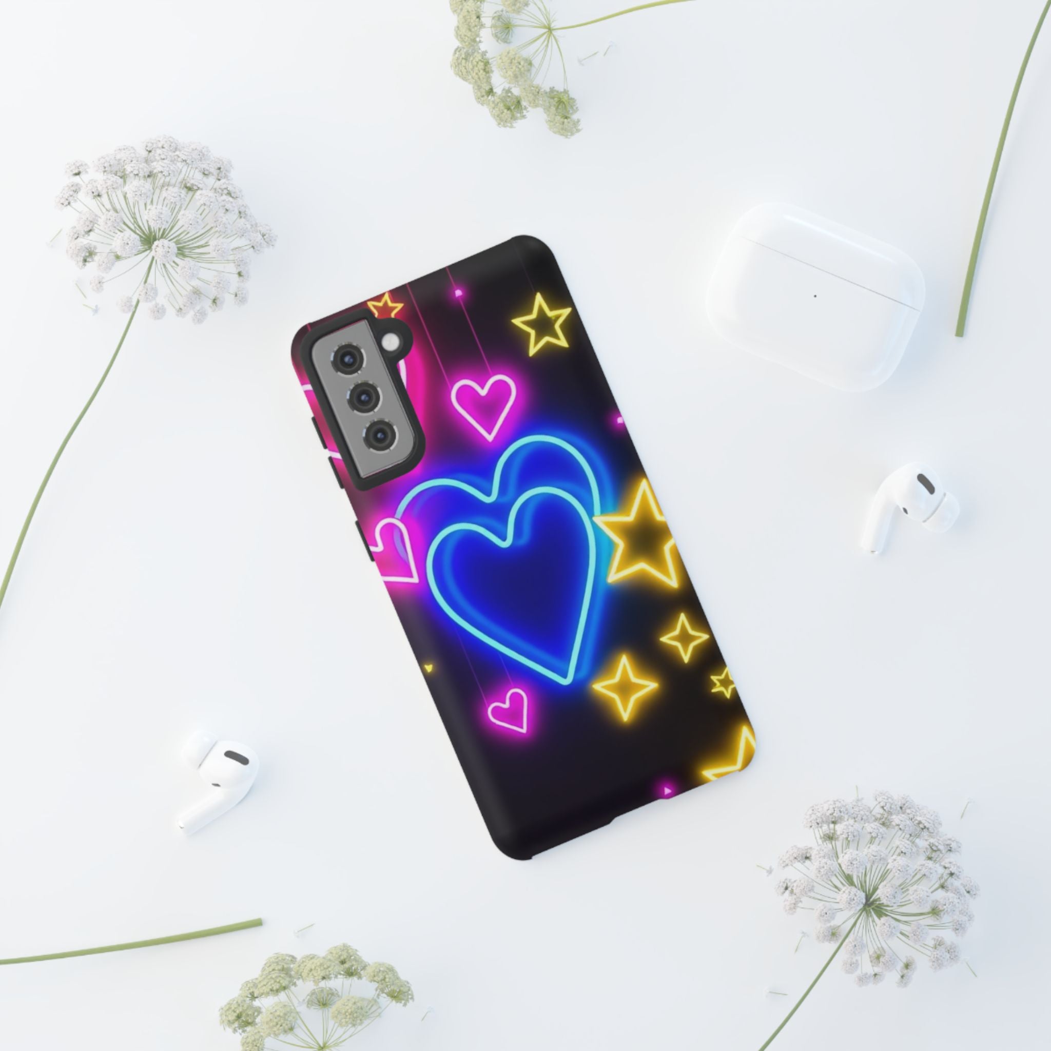 Android OR iPhone Compatible Cases - Neon Love Design - Unique Tough Cases