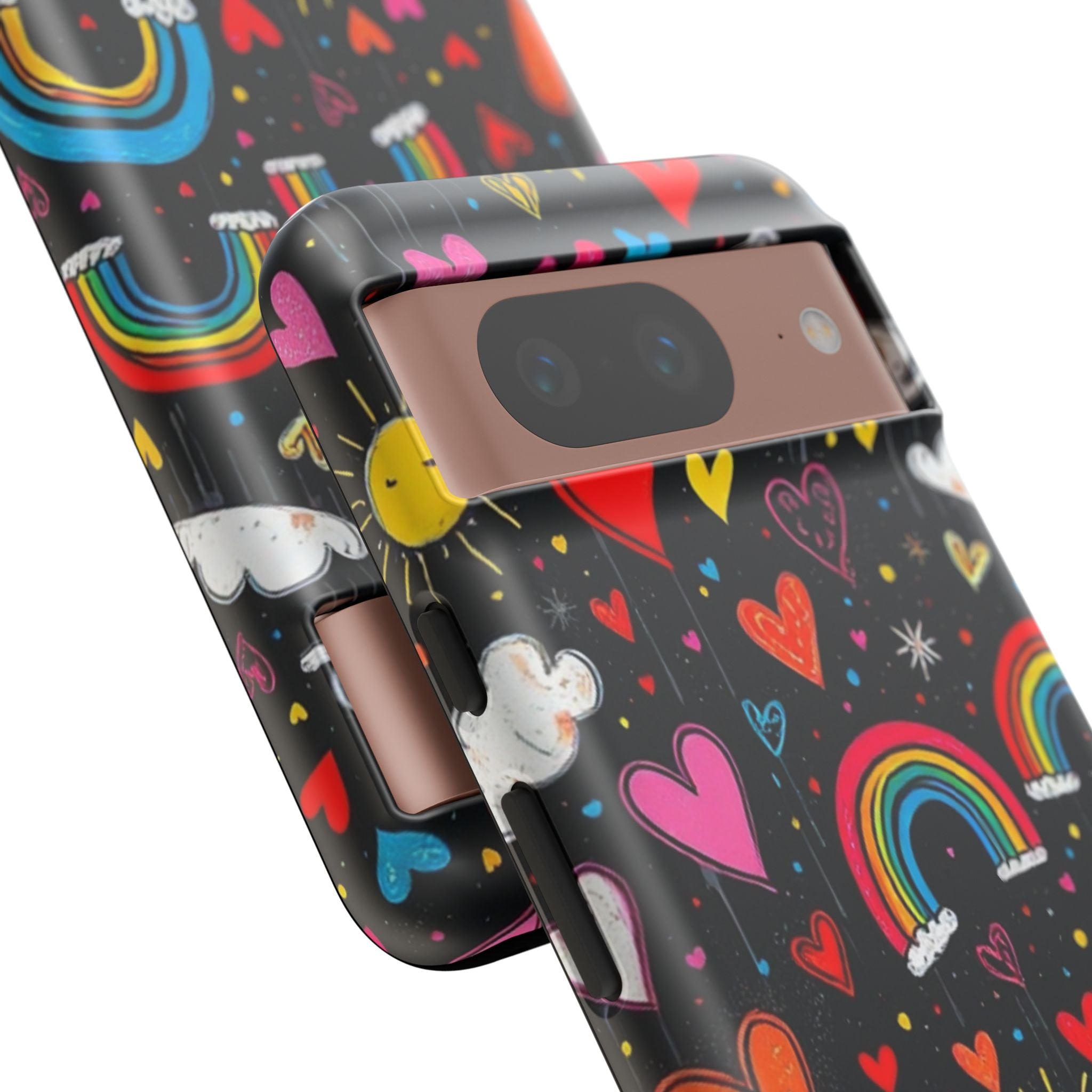 Android OR iPhone Compatible Cases - Doodle Hearts and Rainbows Design