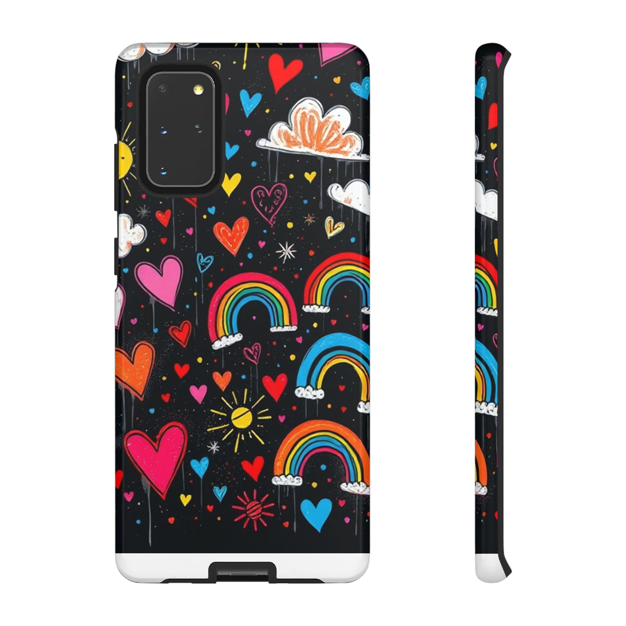 Android OR iPhone Compatible Cases - Doodle Hearts and Rainbows Design