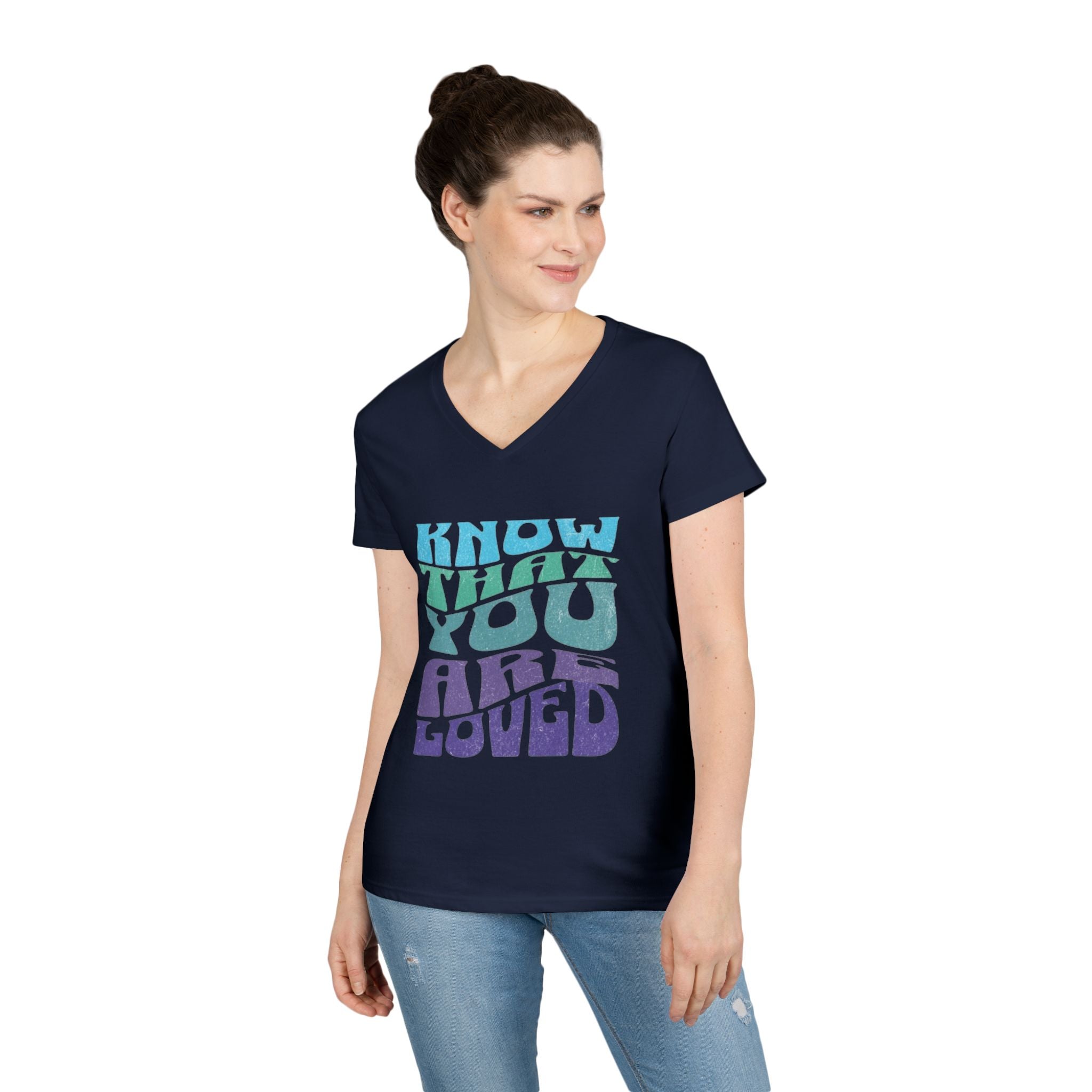 V-Neck T-Shirt - Know That You Are Loved Vintage Design