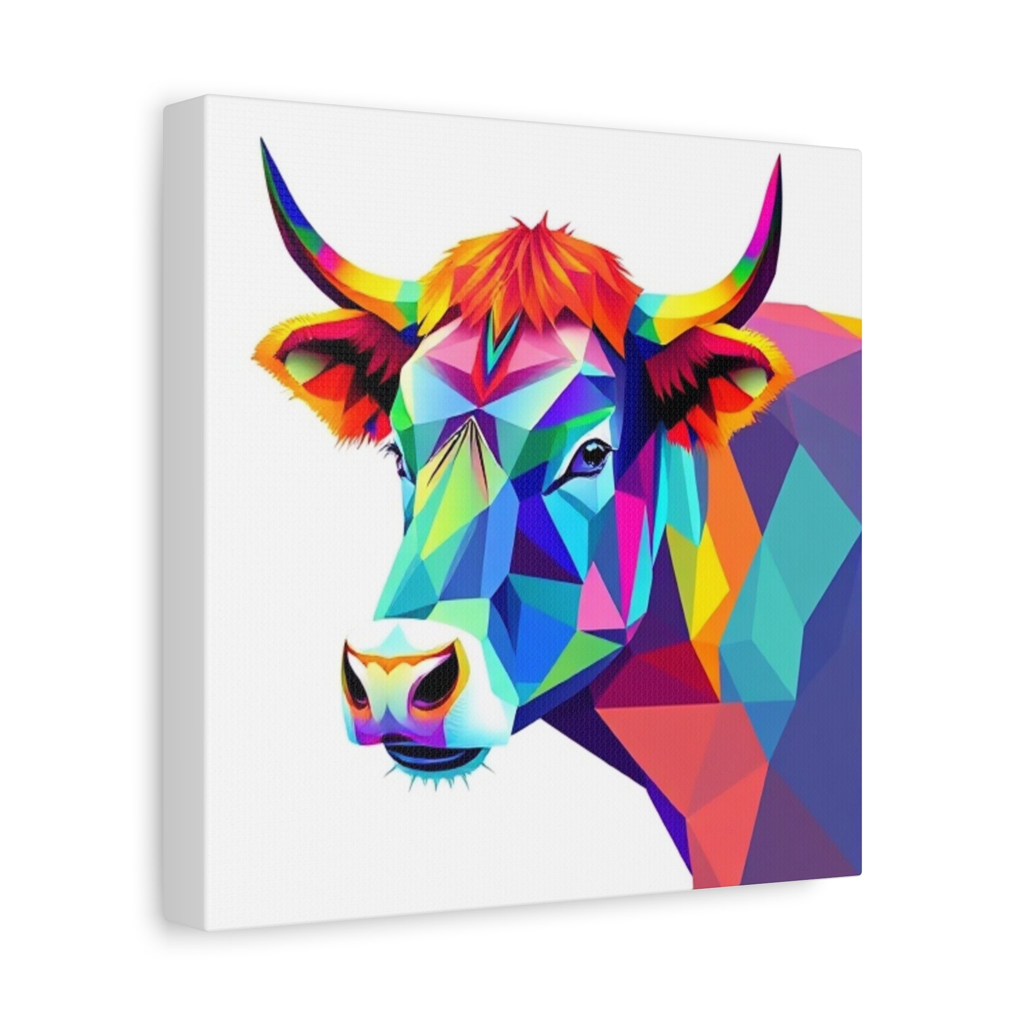 Colorful Cow Canvas Art - Vibrant Stretched Wall Decor for Animal Lovers
