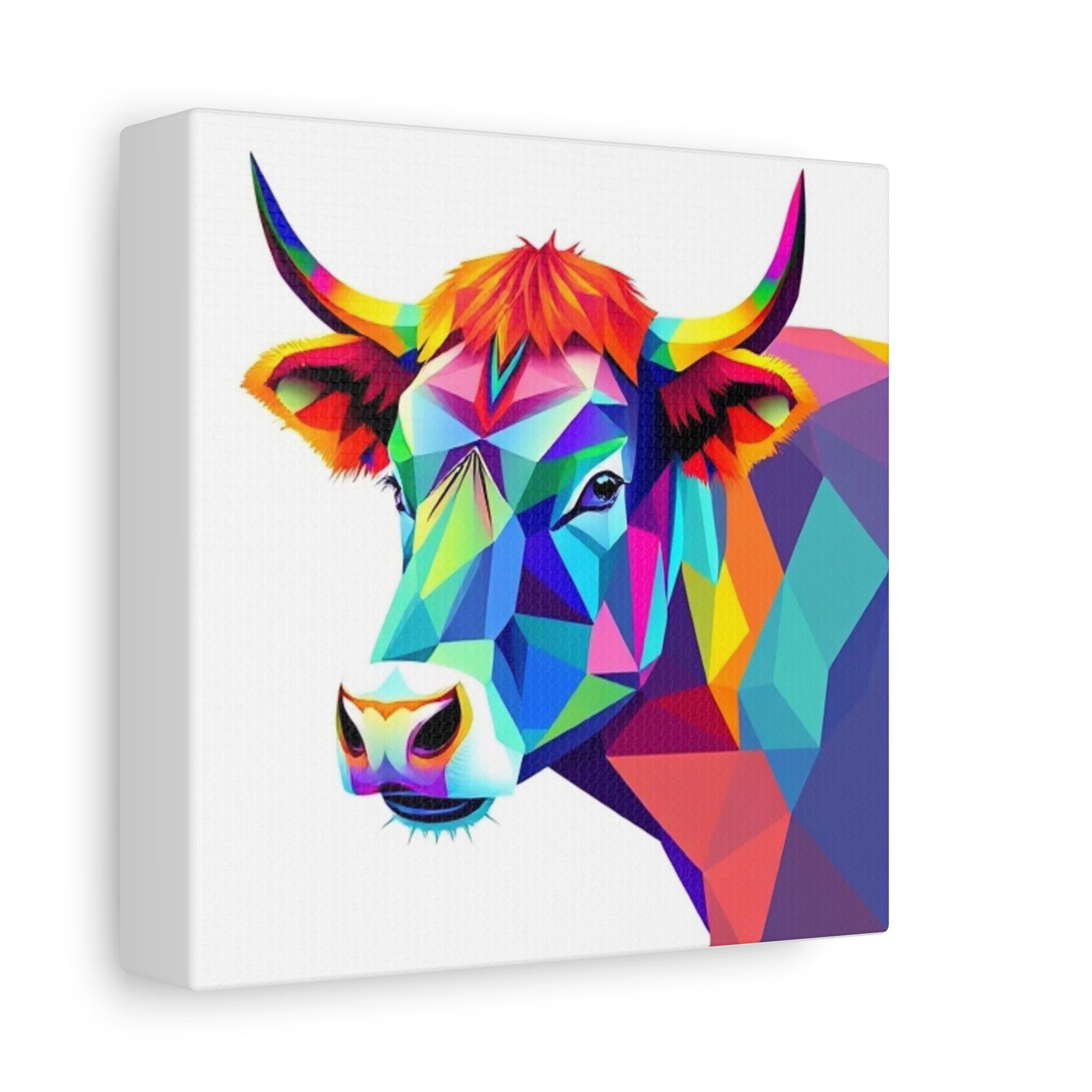 Colorful Cow Canvas Art - Vibrant Stretched Wall Decor for Animal Lovers
