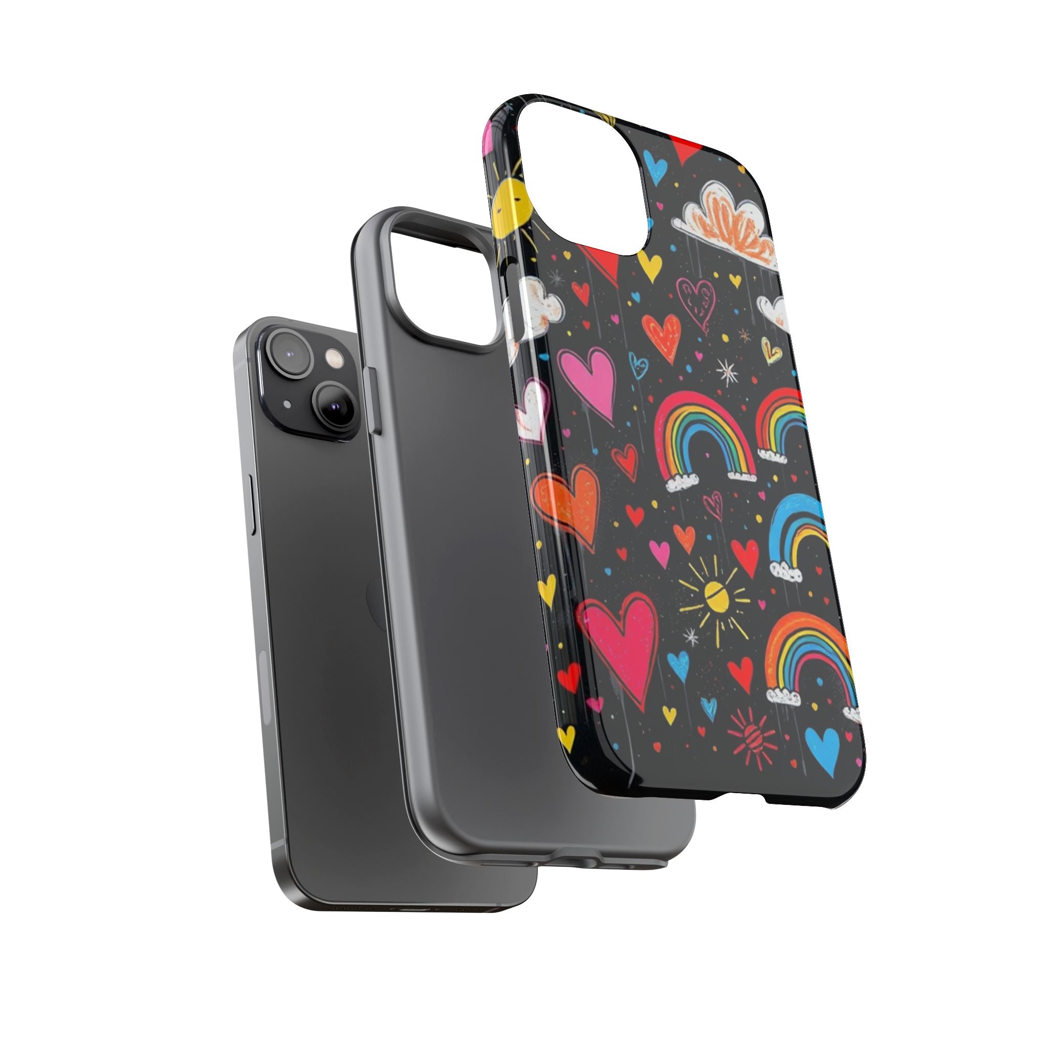Android OR iPhone Compatible Cases - Doodle Hearts and Rainbows Design