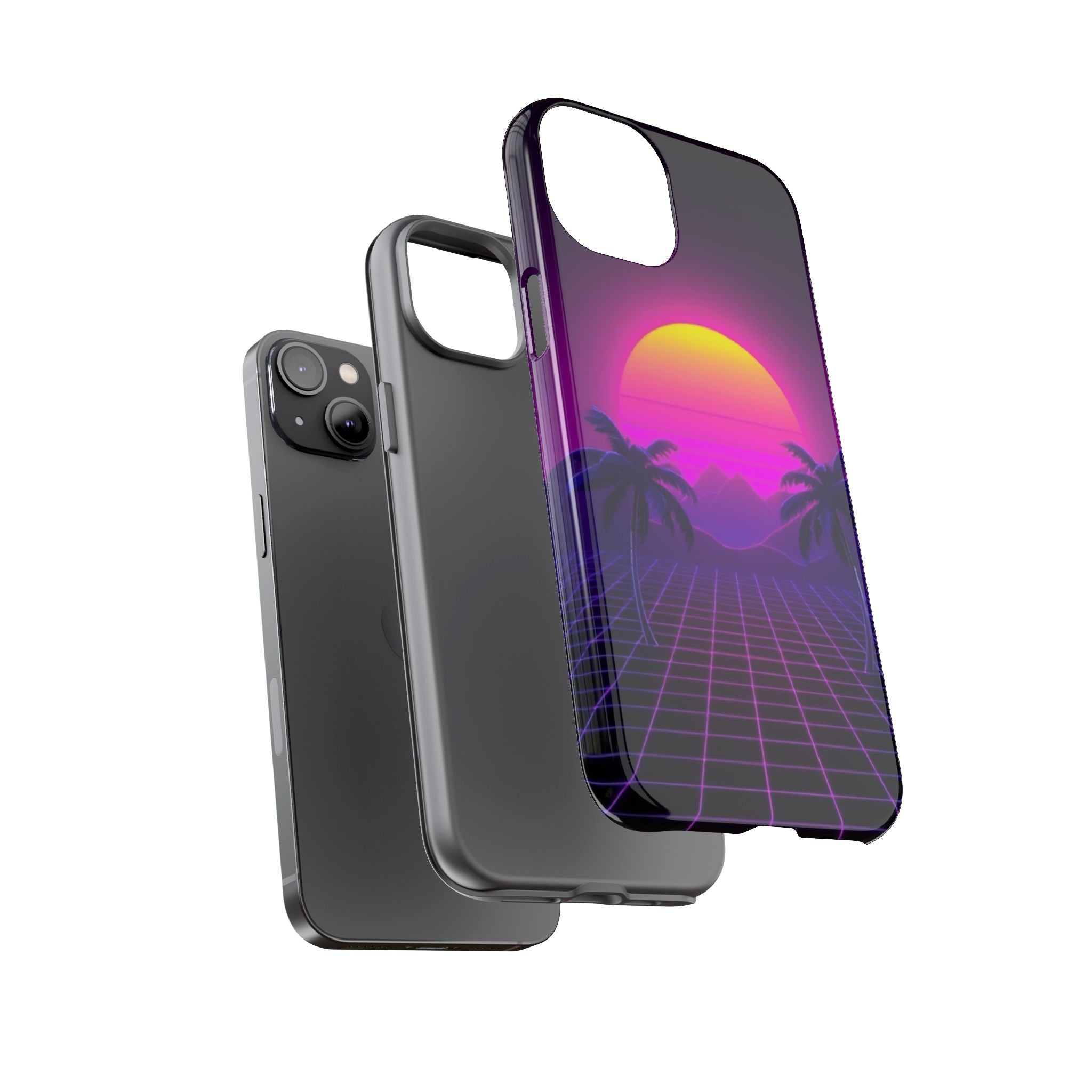 Android OR iPhone Compatible Cases - 80's Digital Grid Sunset Design - Unique Tough Cases