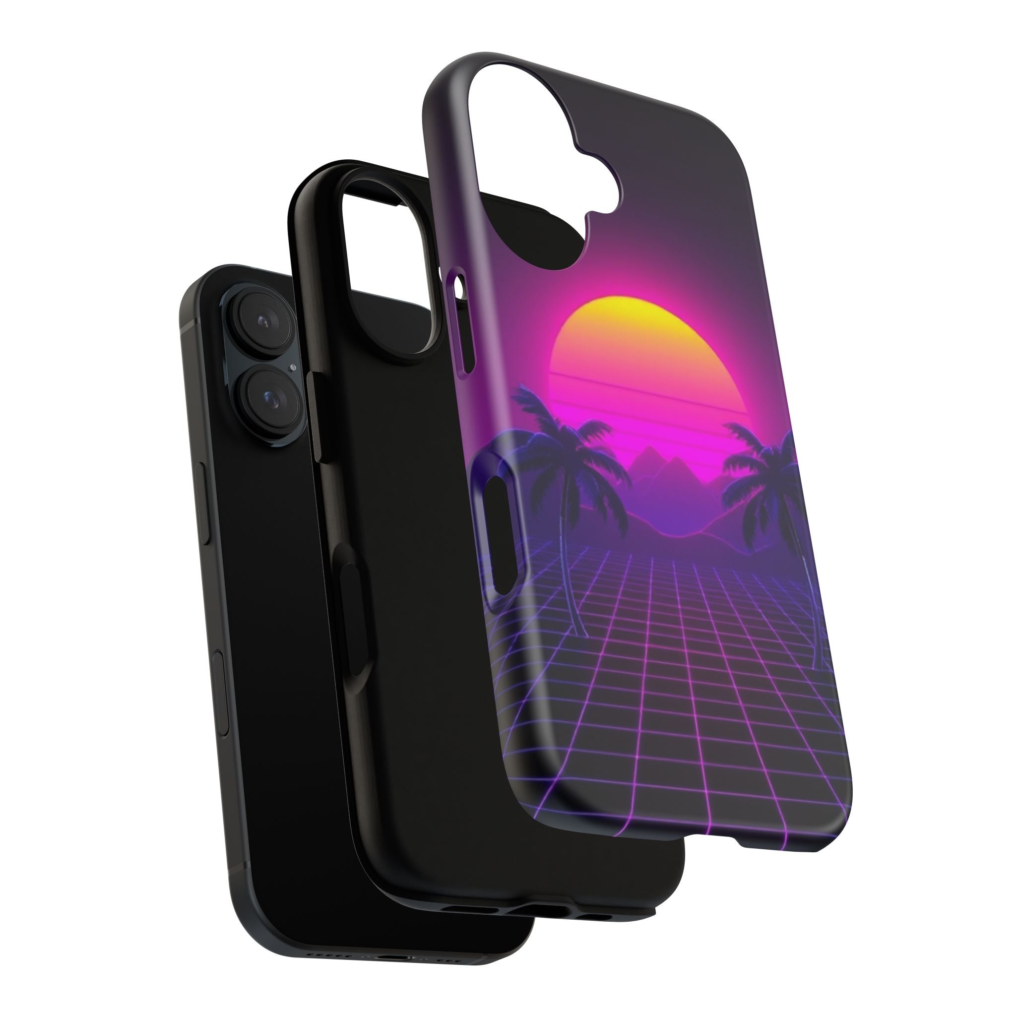 Android OR iPhone Compatible Cases - 80's Digital Grid Sunset Design - Unique Tough Cases