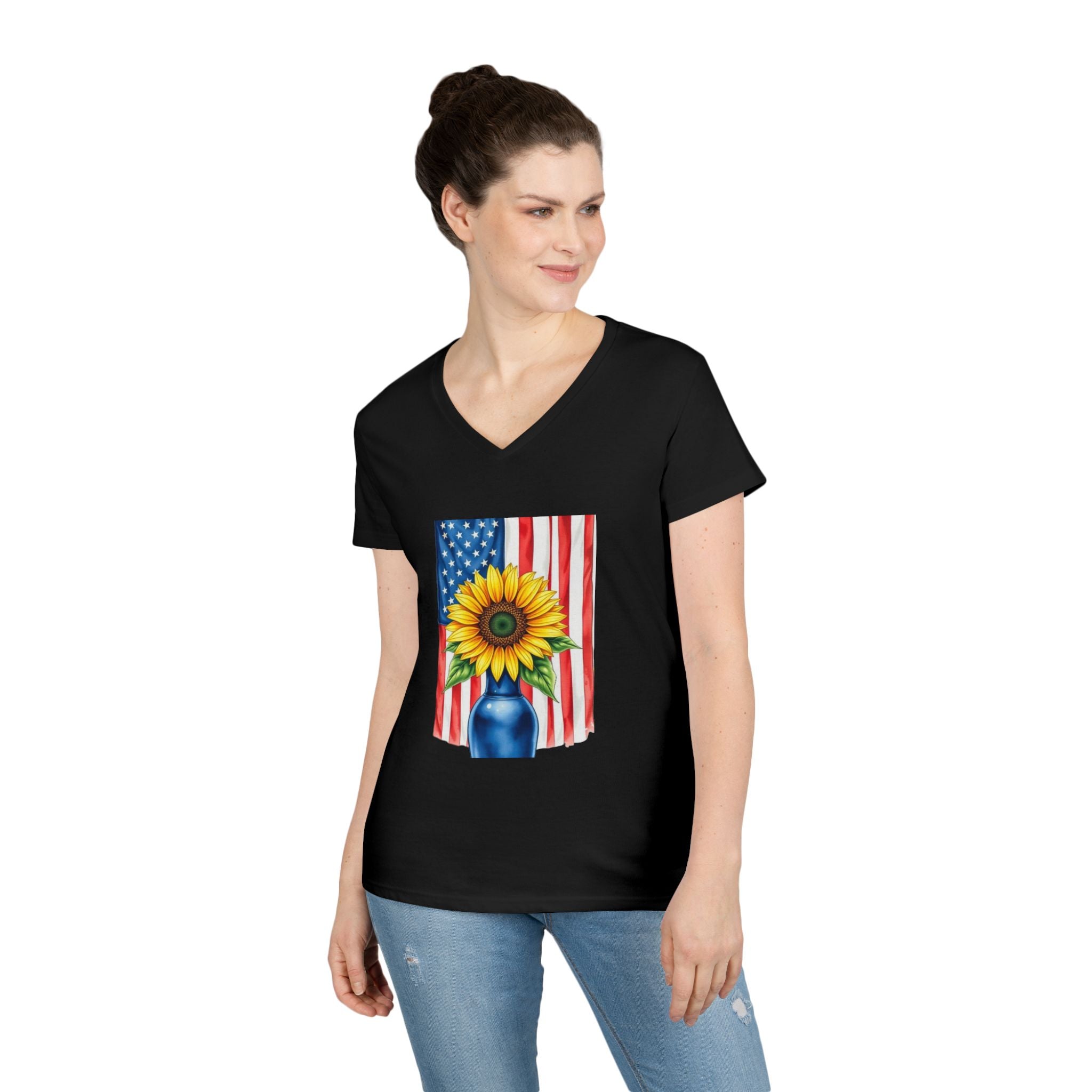 V-Neck T-Shirt Patriotic Americans Stand Behind Ukraine
