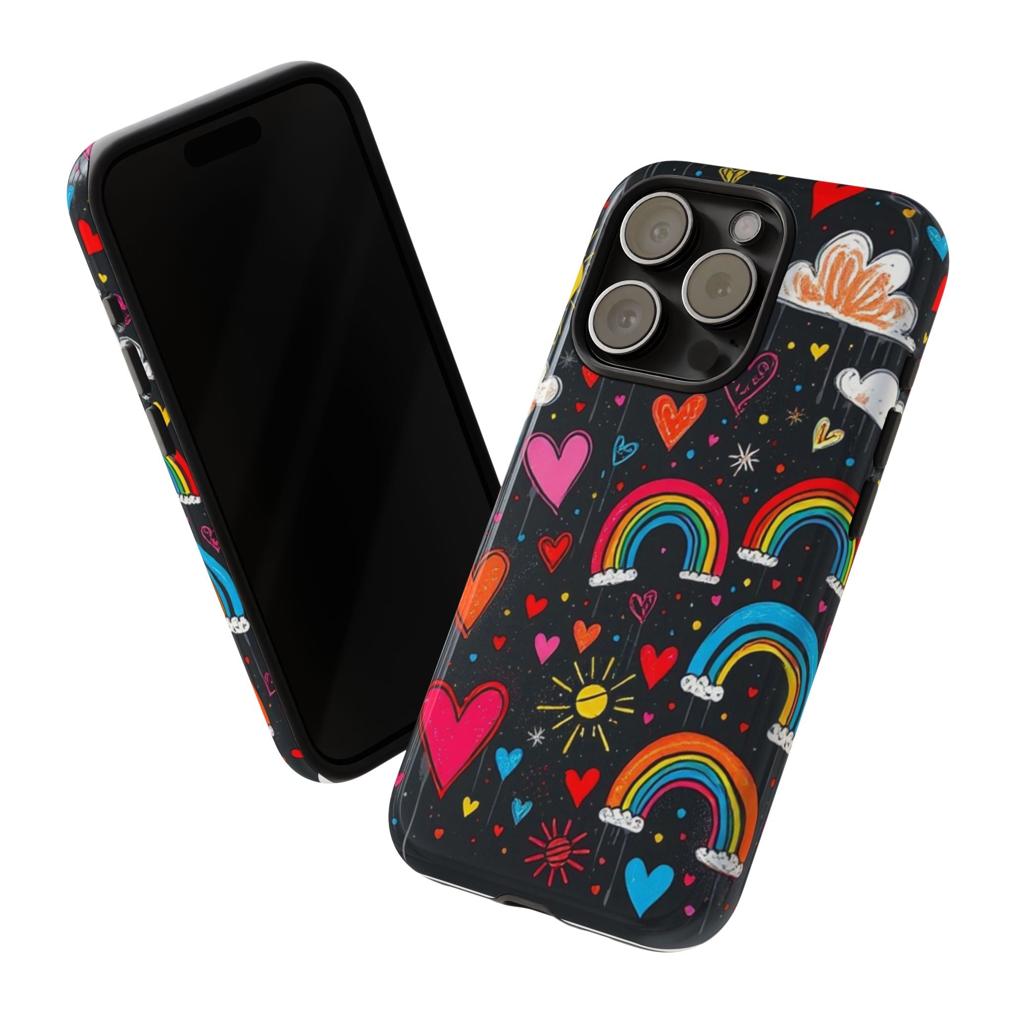Android OR iPhone Compatible Cases - Doodle Hearts and Rainbows Design