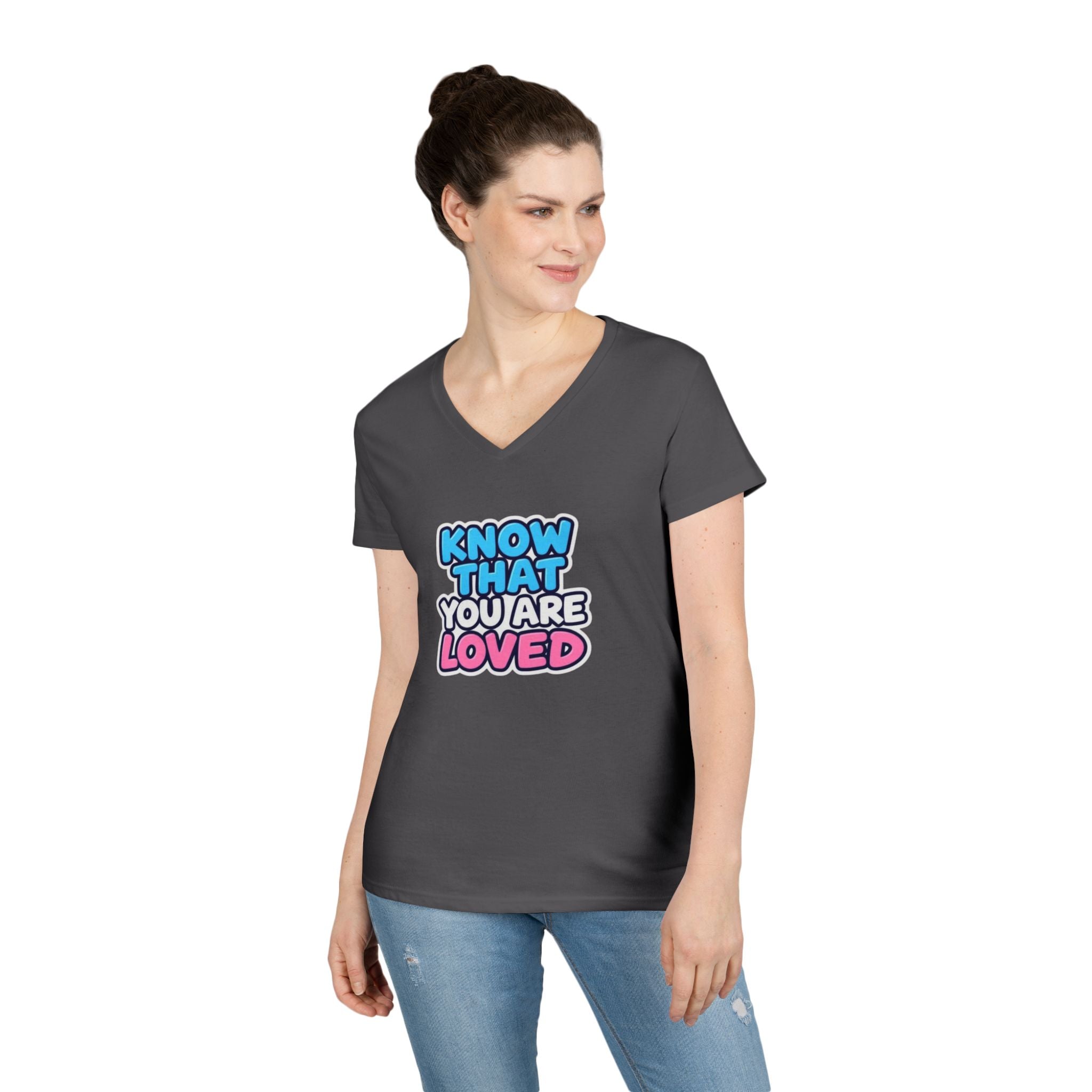 Know That You Are Loved Ladies' V-Neck T-Shirt Trans Colors