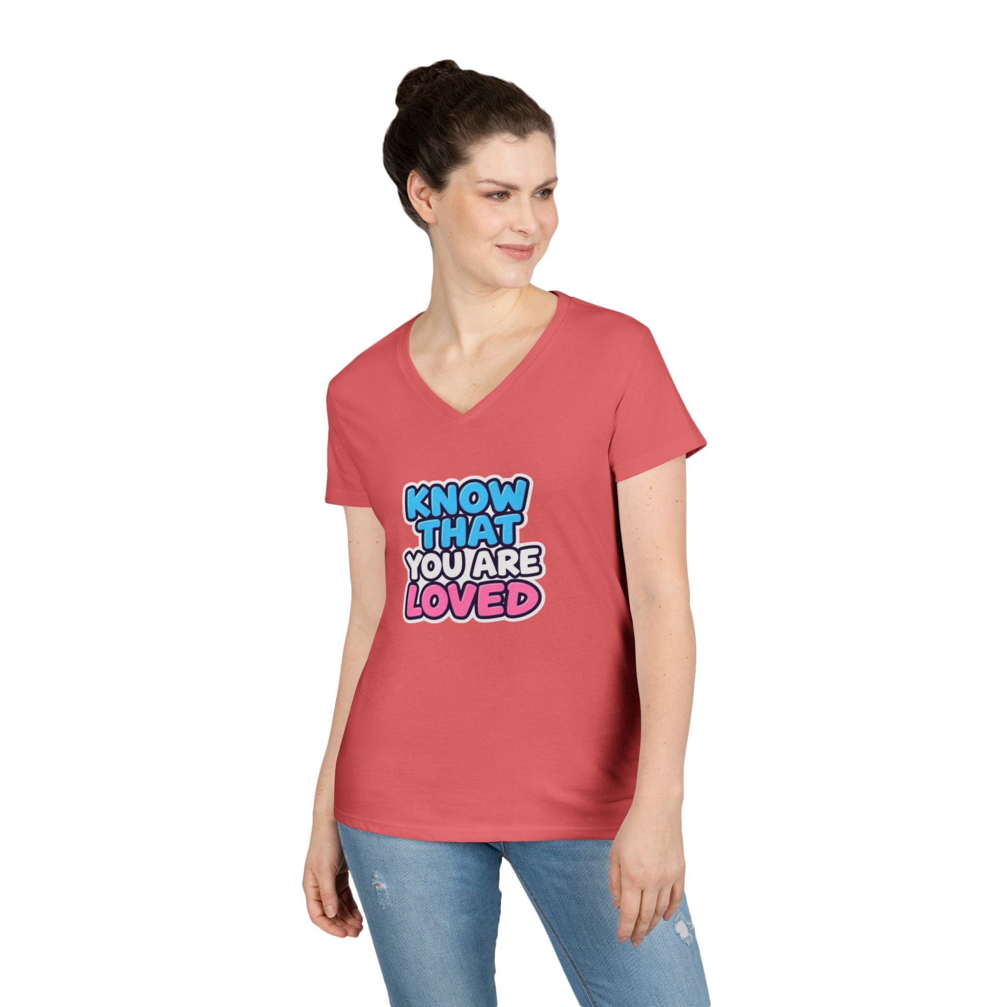 Know That You Are Loved Ladies' V-Neck T-Shirt Trans Colors