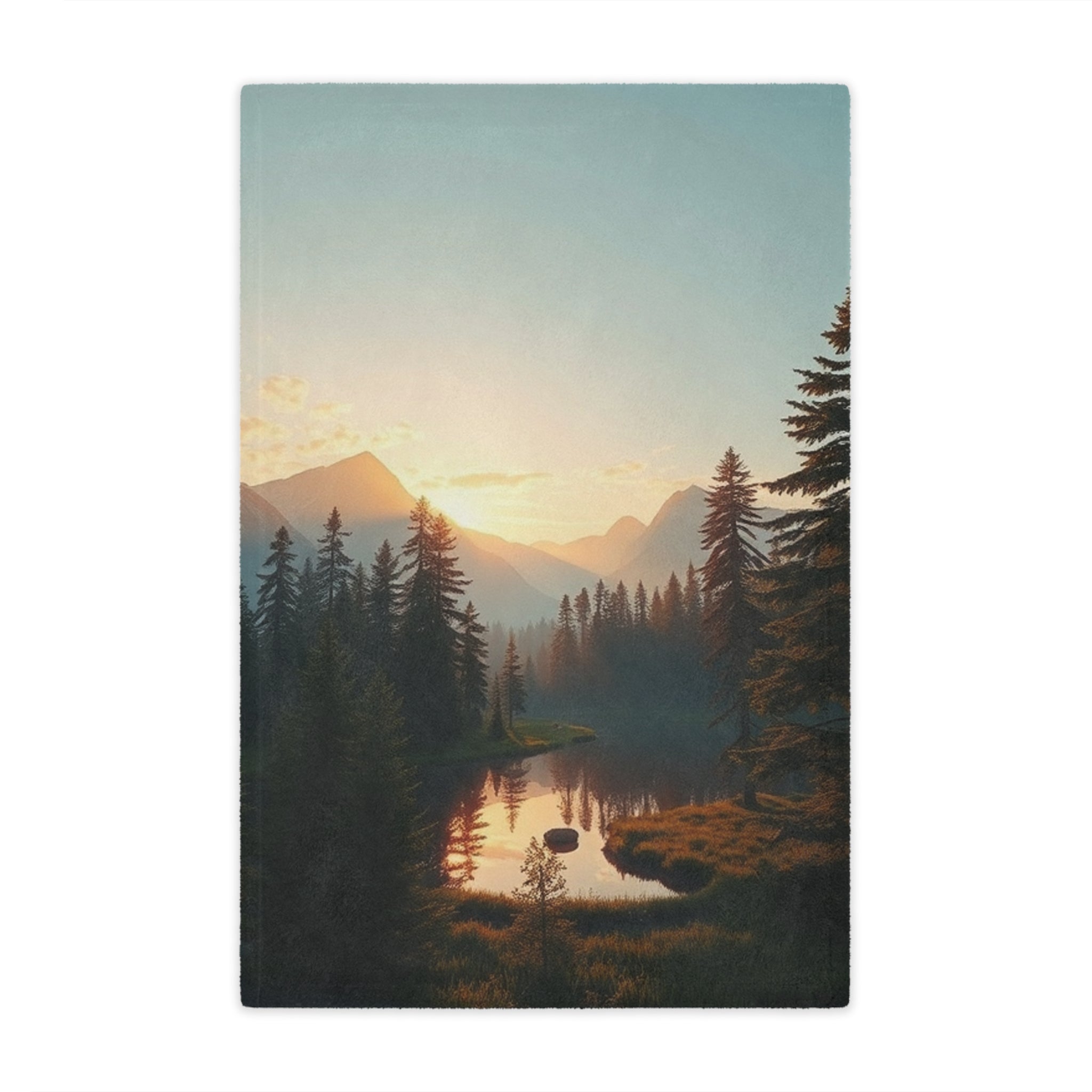 Serene Lake & Mountain Scene Microfiber Blanket
