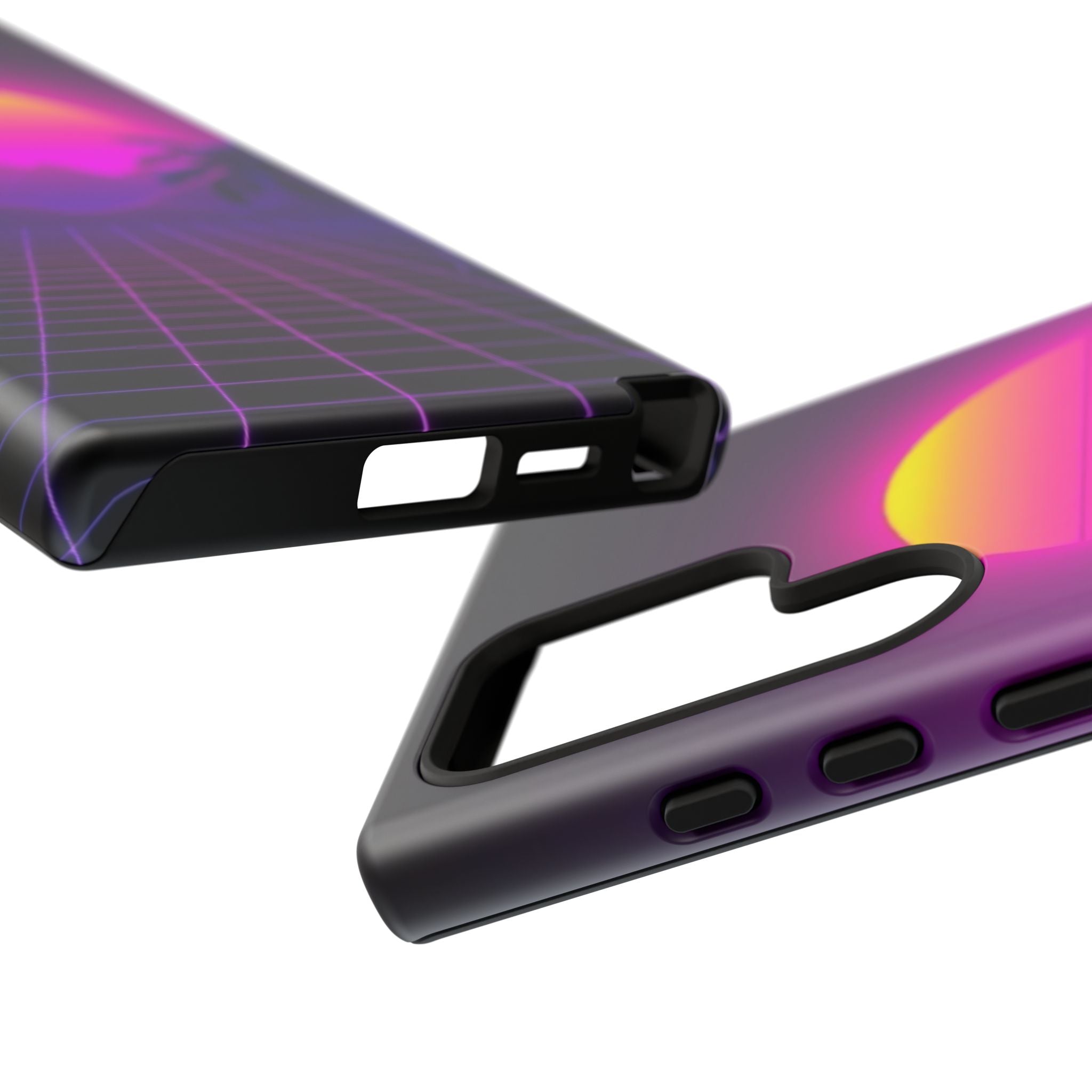 Android OR iPhone Compatible Cases - 80's Digital Grid Sunset Design - Unique Tough Cases