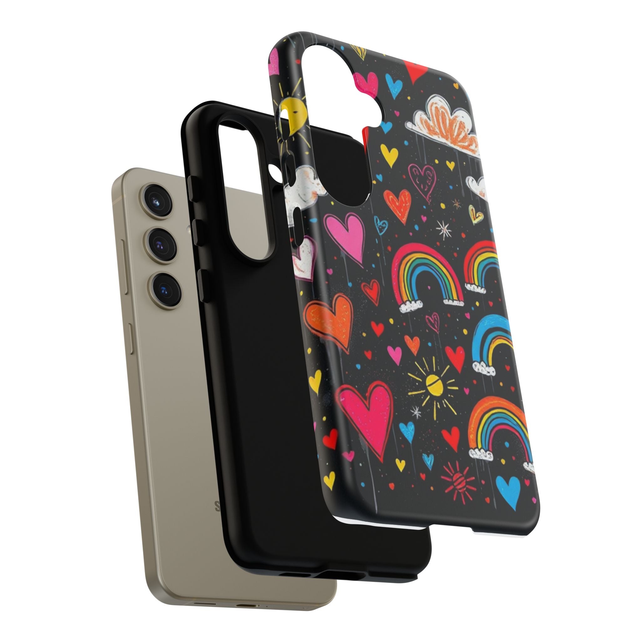 Android OR iPhone Compatible Cases - Doodle Hearts and Rainbows Design