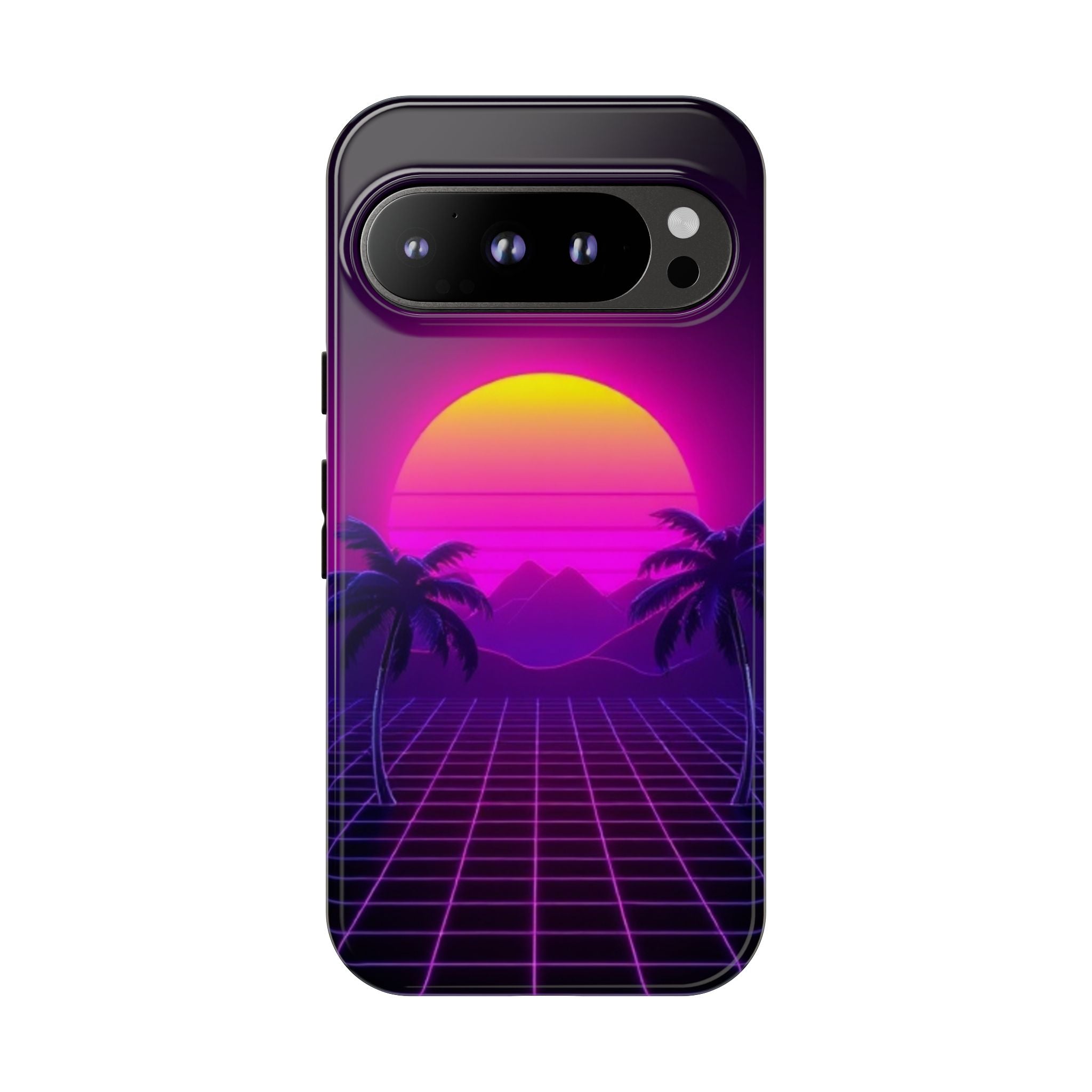 Android OR iPhone Compatible Cases - 80's Digital Grid Sunset Design - Unique Tough Cases