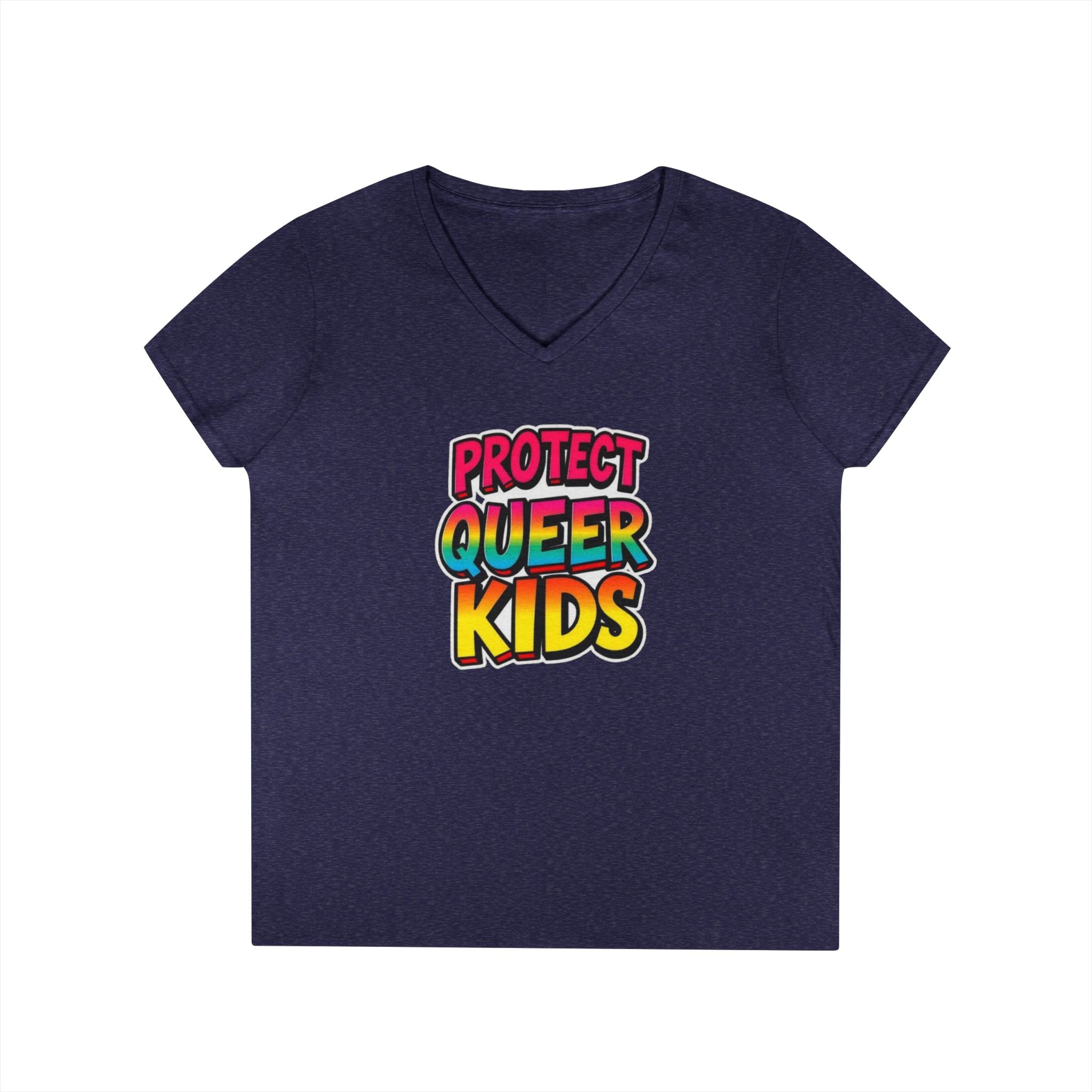 V-Neck T-Shirt: 'Protect Queer Kids' Design