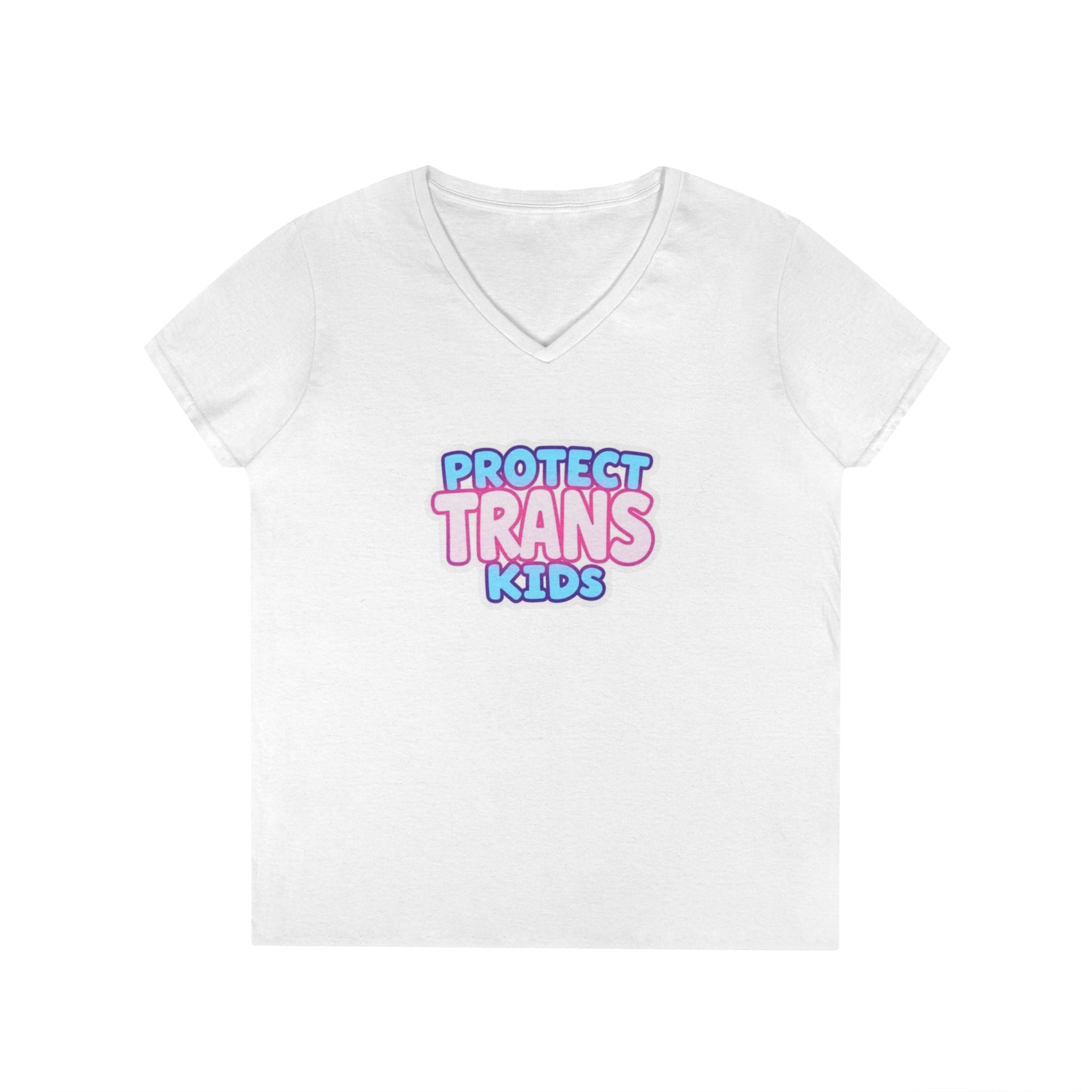 Protect Trans Kids Ladies' V-Neck T-Shirt - Supportive & Stylish Pride Apparel